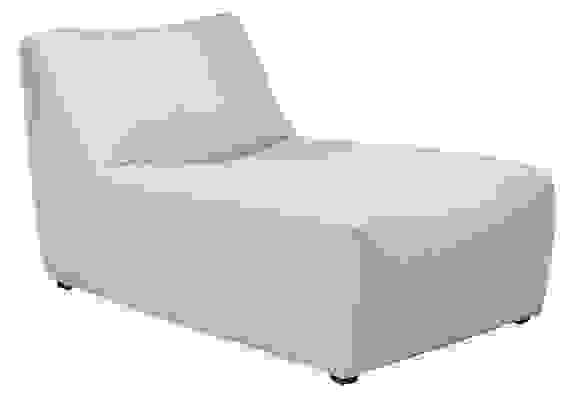 Angled view of Maya Chaise in Sunbrella Canvas Silver.