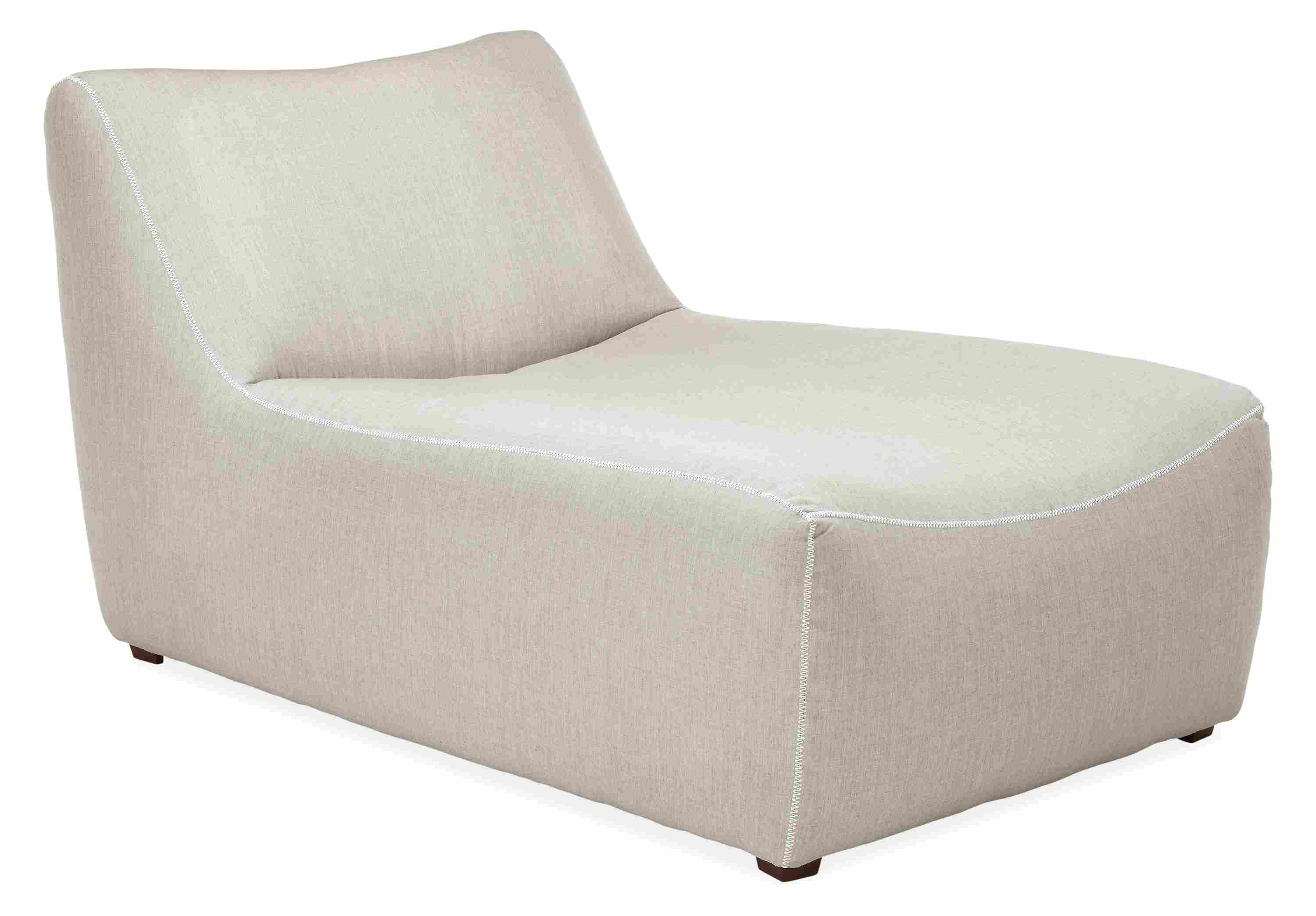 Angled view of Maya Chaise in Sunbrella Canvas Silver.
