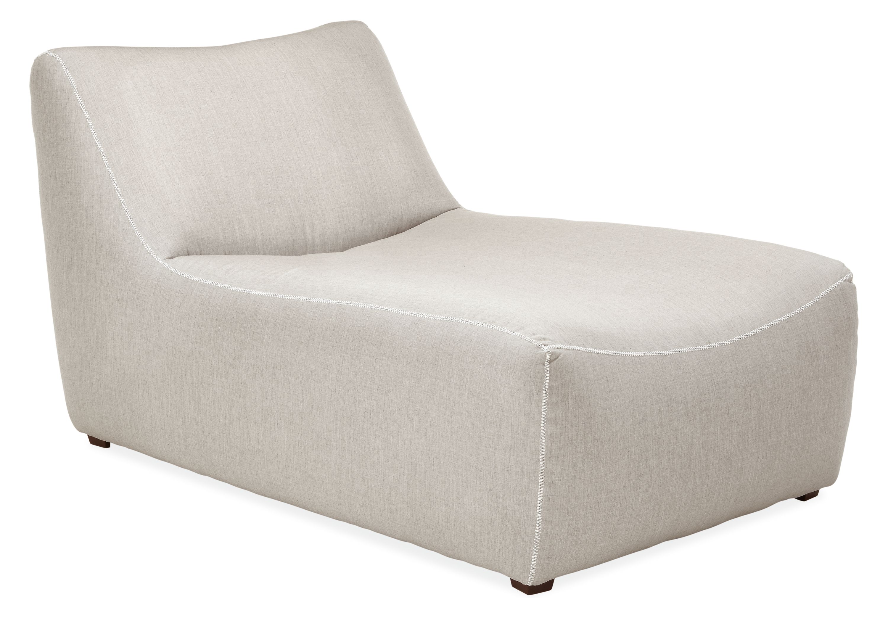 Angled view of Maya Chaise in Sunbrella Canvas Silver.