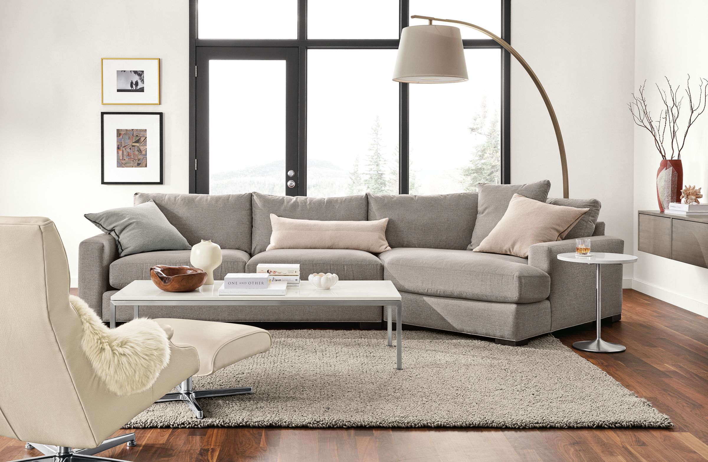 Mayer sofa with right-arm angled chaise.