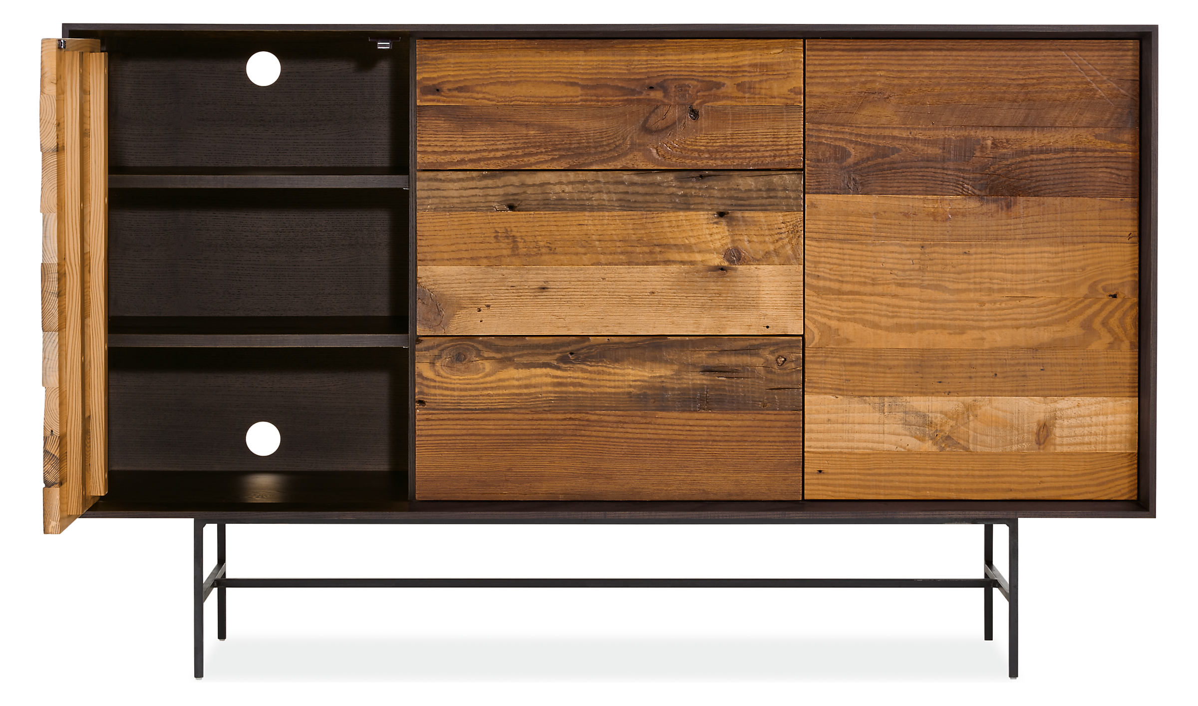 Open detail of McKean 60w 18d 36h Reclaimed Wood Storage Cabinet.