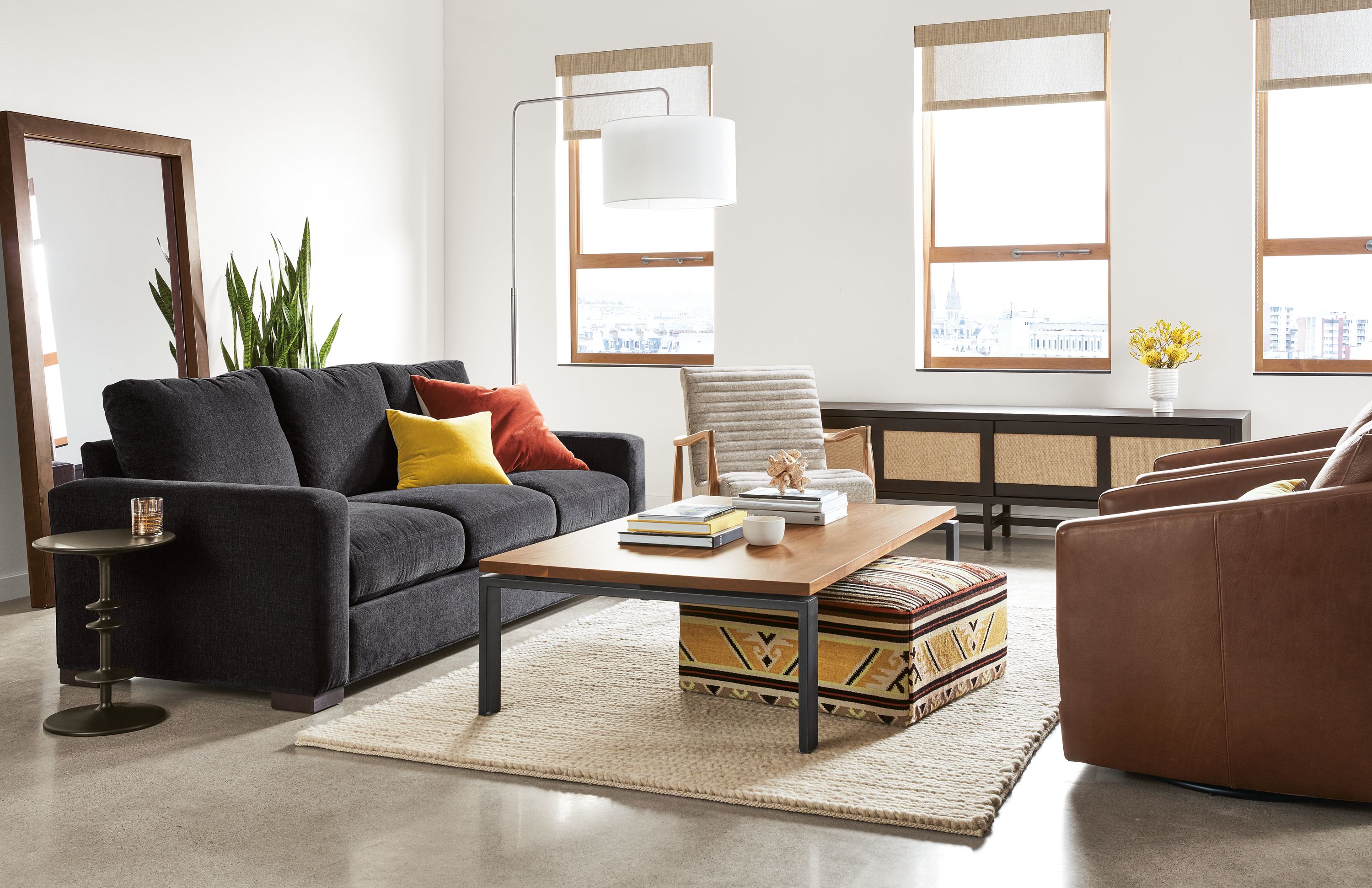 Detail of Metro 88-inch sofa in vashon charcoal.