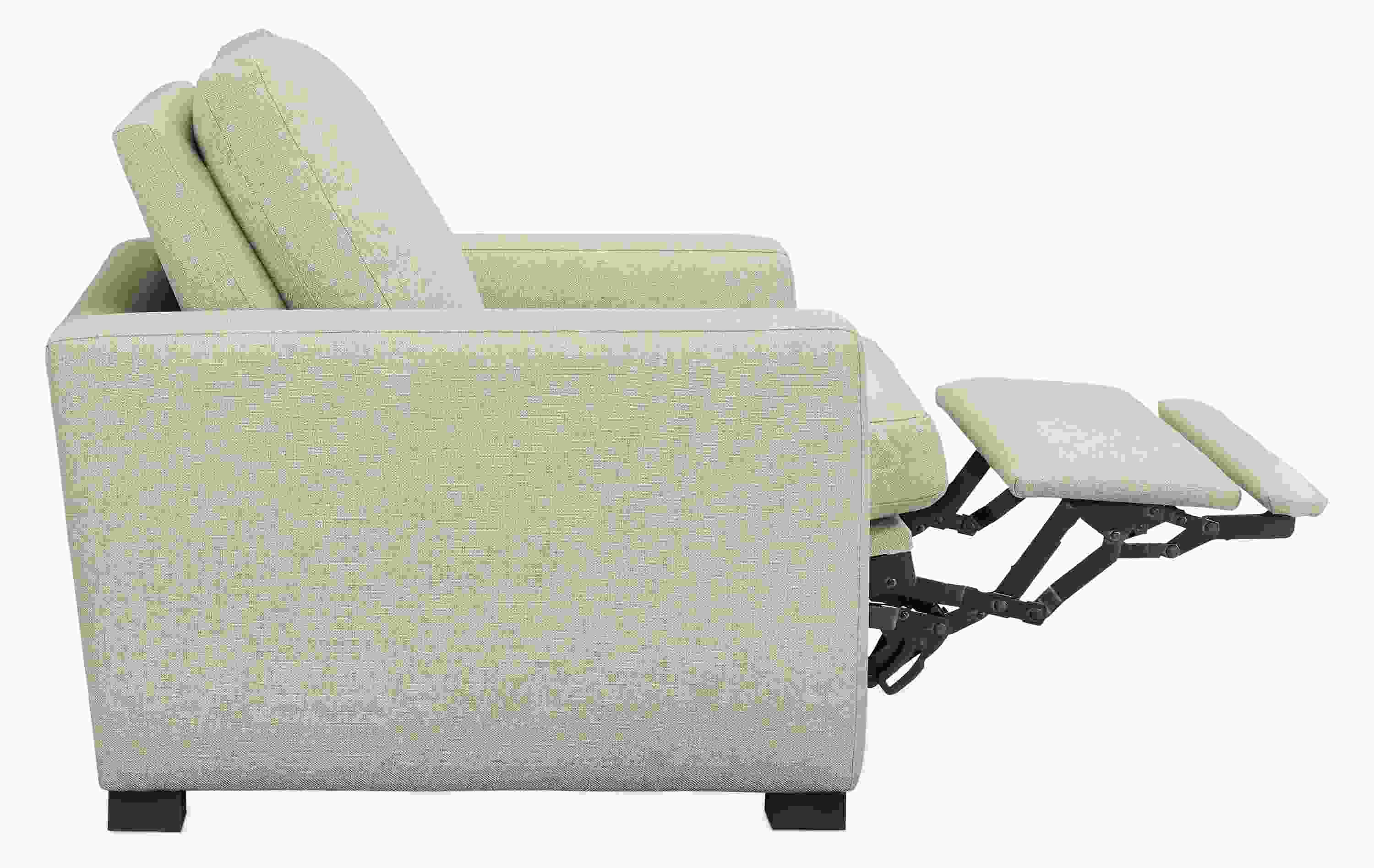 Milton power recliner large in sumner linen shown with footrest extended.
