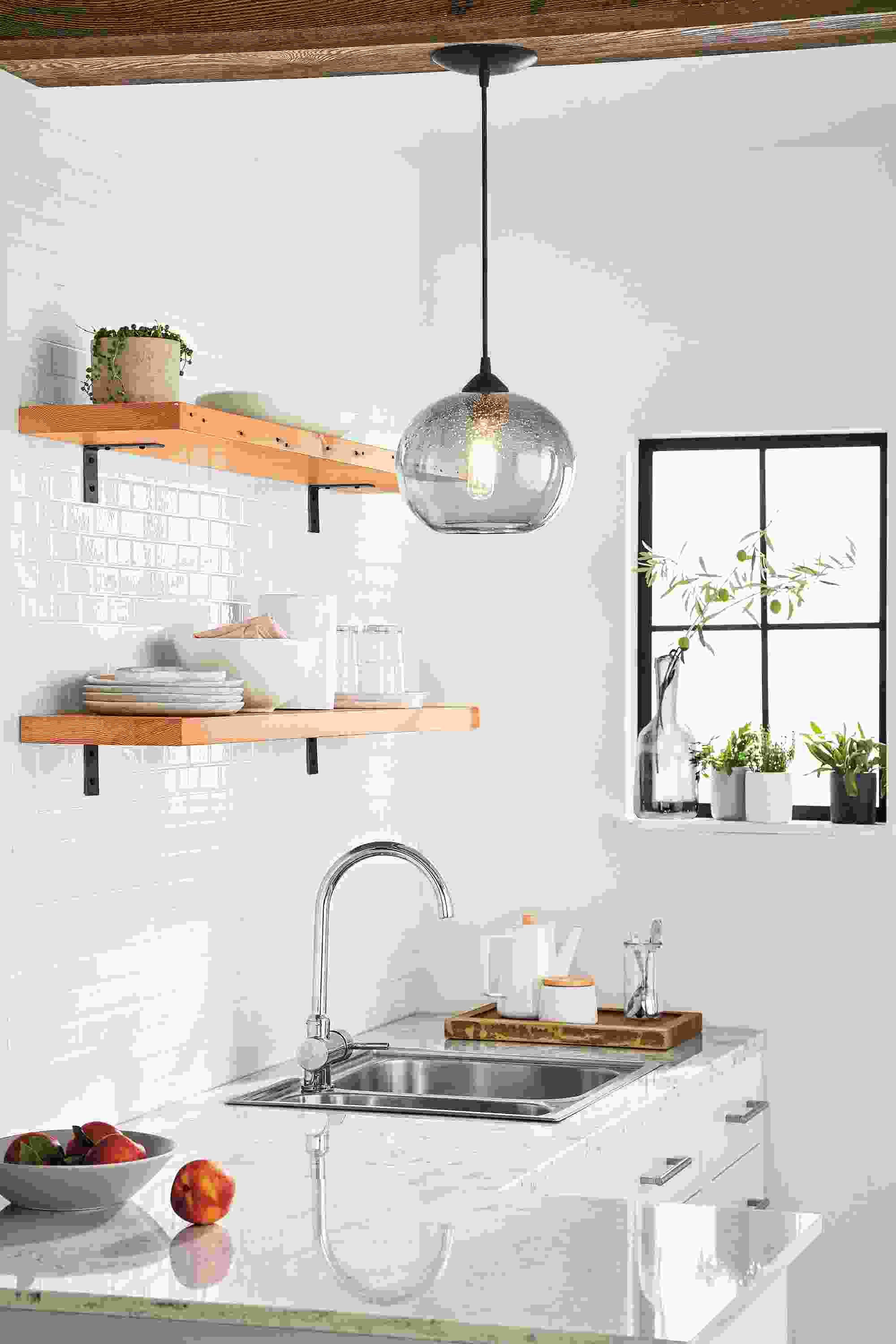 Milton wood wall shelves for open storage.