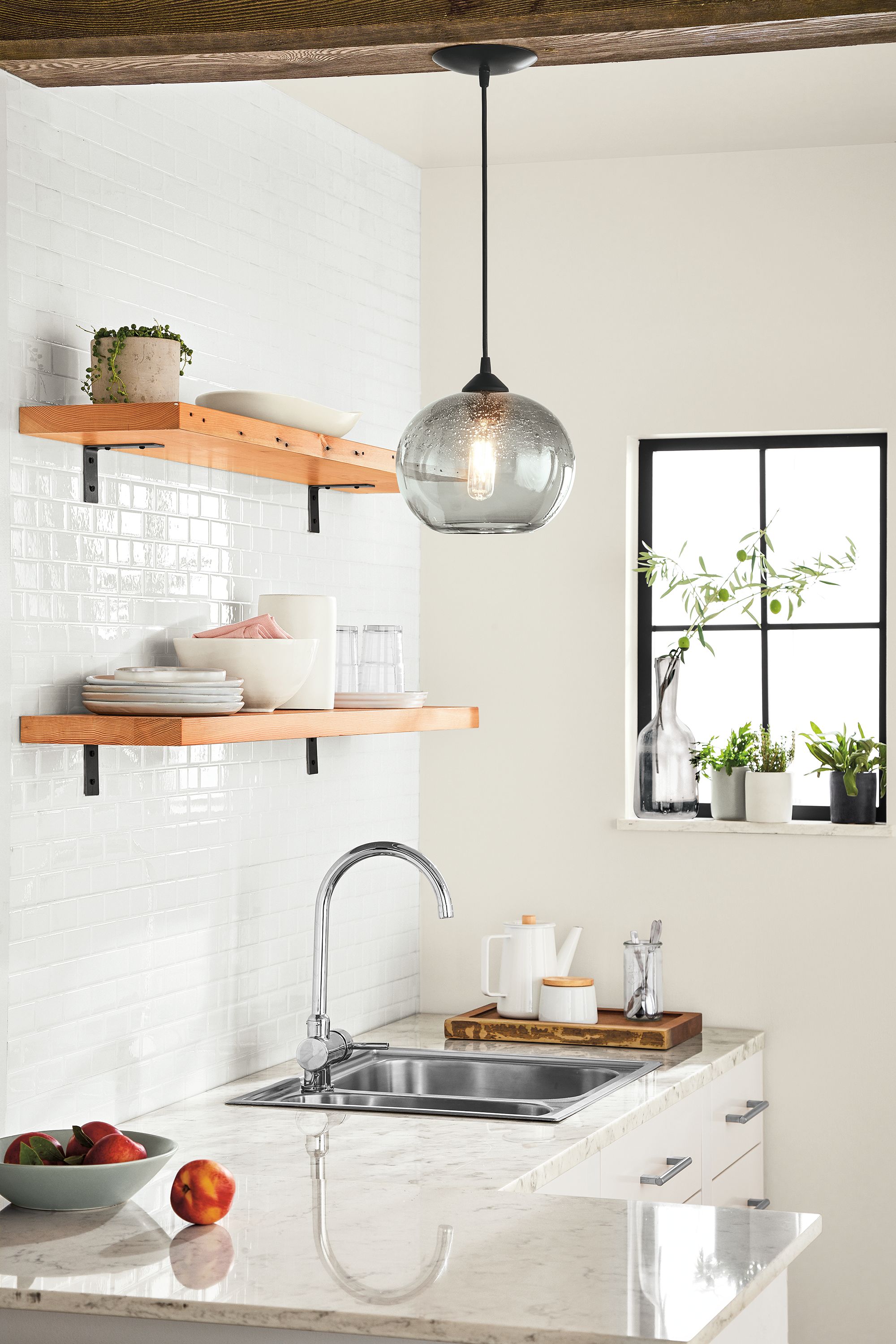 Milton wood wall shelves for open storage.