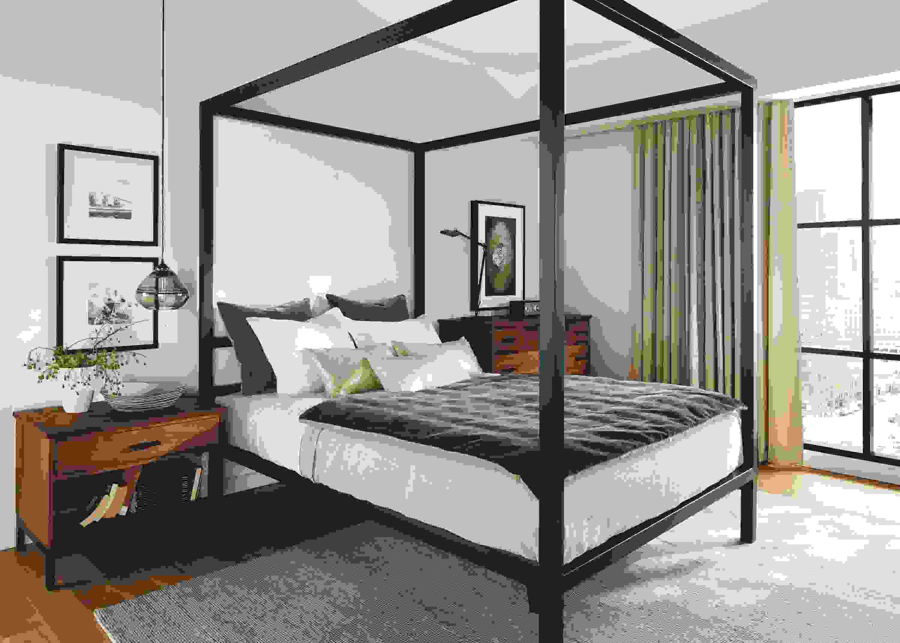 Bedroom with Mohair euro throw in foxhound.