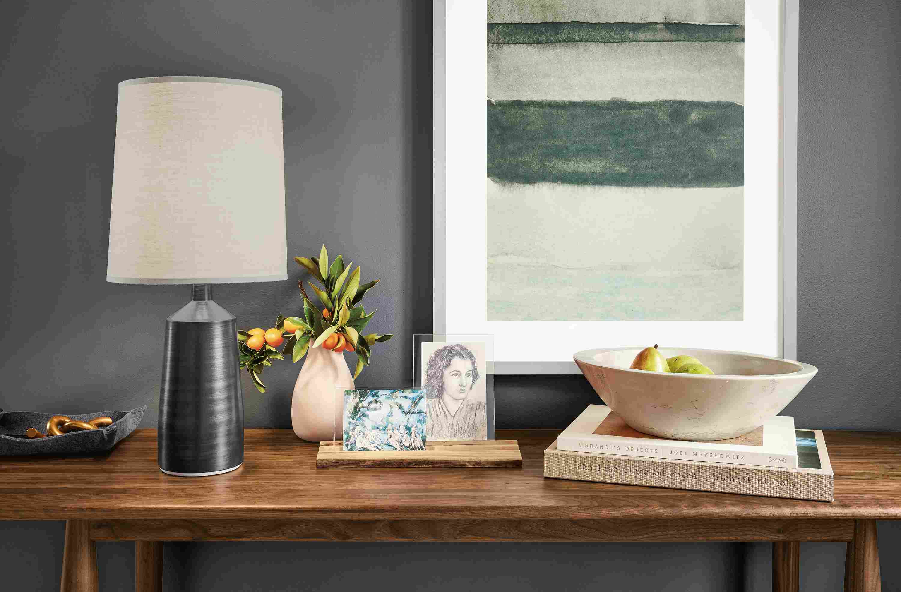 Detail of Monarch lamp on entry table.