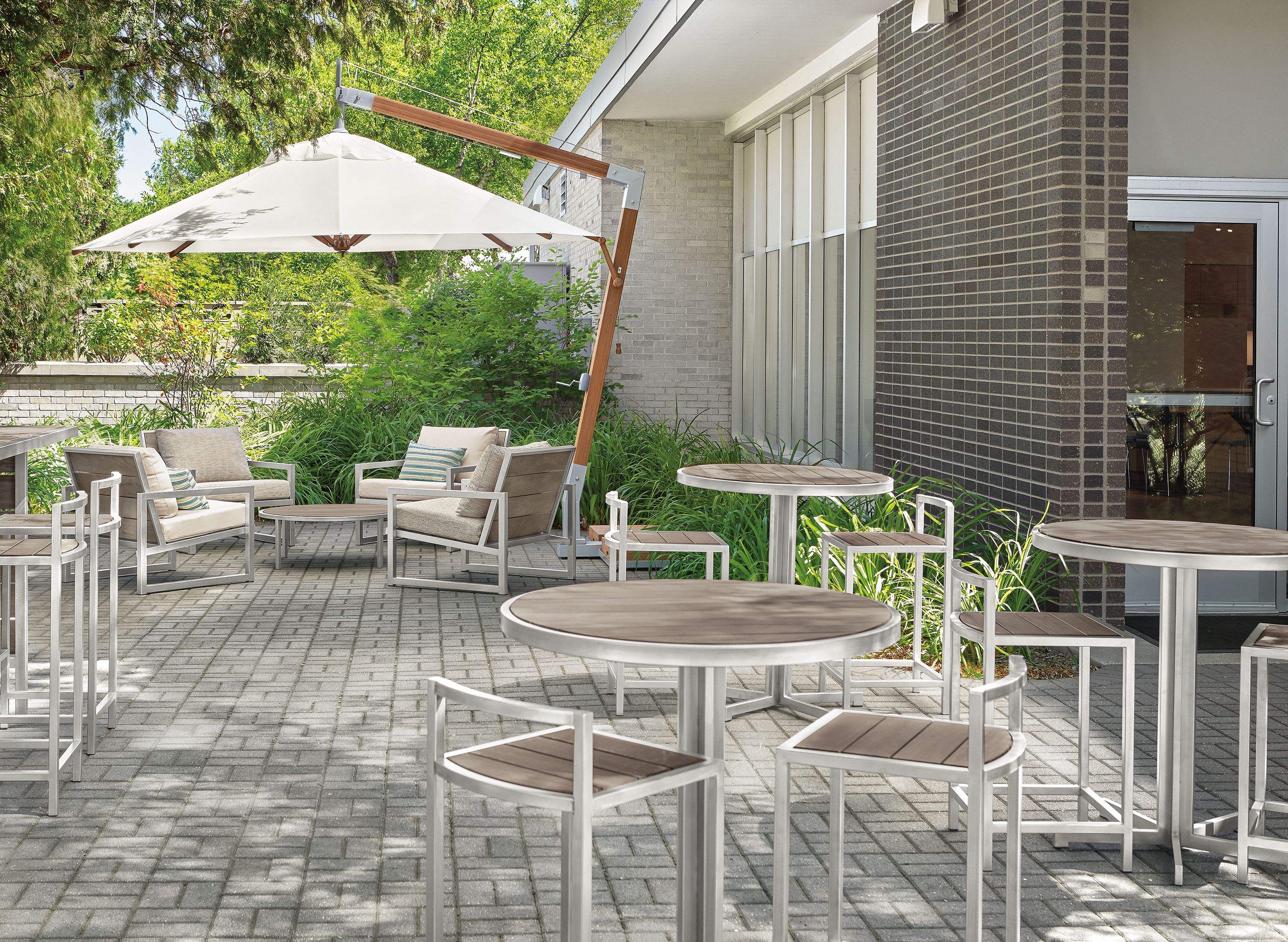 12' patio umbrella in Spuncrylic white and bamboo