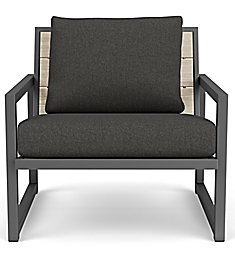 Front view of Montego Lounge Chair in Reclaimed Ash with Cushions in Mist Charcoal.