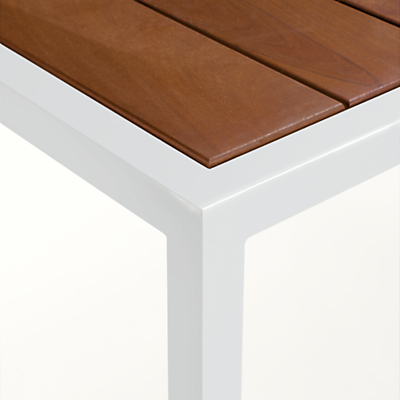 Detail of Montego 60-wide Table in White and Ipe Wood.