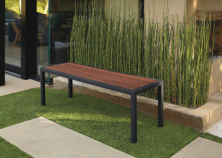 Outdoor setting with Montego Bench in Graphite. 