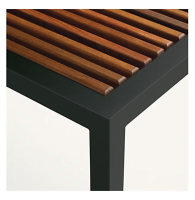 Detail of Montego 54-wide Bench in Graphite and Ipe Wood.