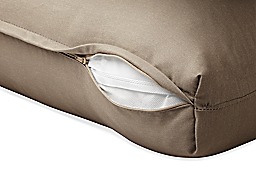 Detail of Montego cushion in Sunbrella Canvas Taupe.