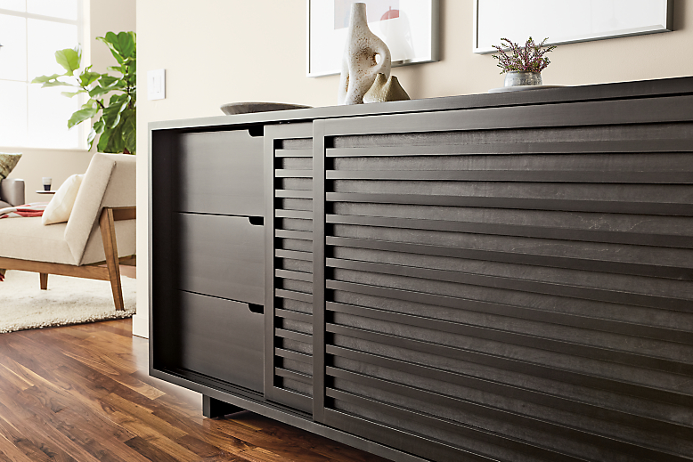 Detail of Moro storage cabinet in charcoal.