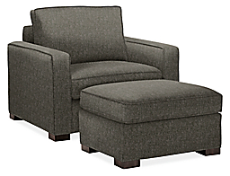 Morrison Chair and Ottoman in Tepic Charcoal.