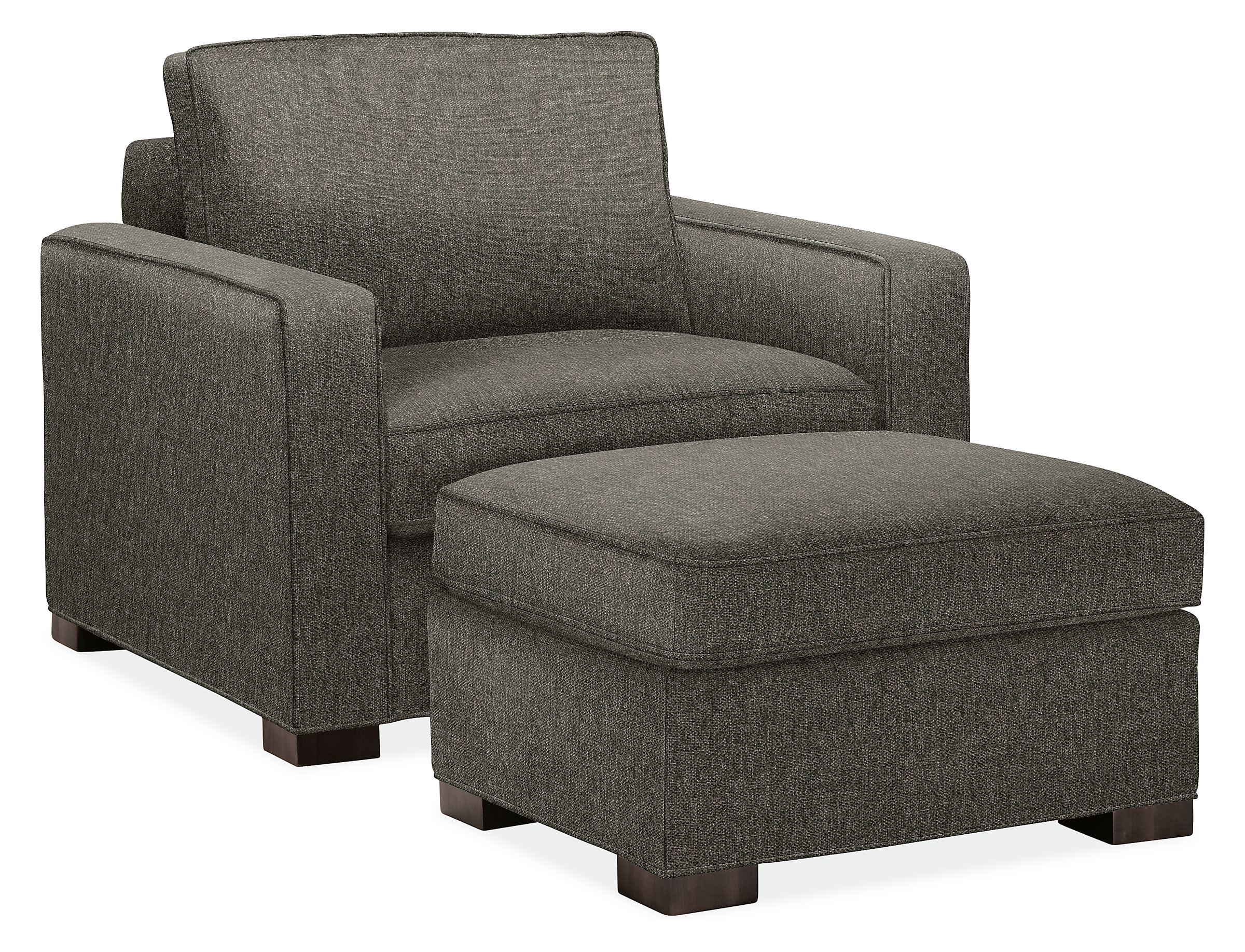 Morrison Chair and Ottoman in Tepic Charcoal.