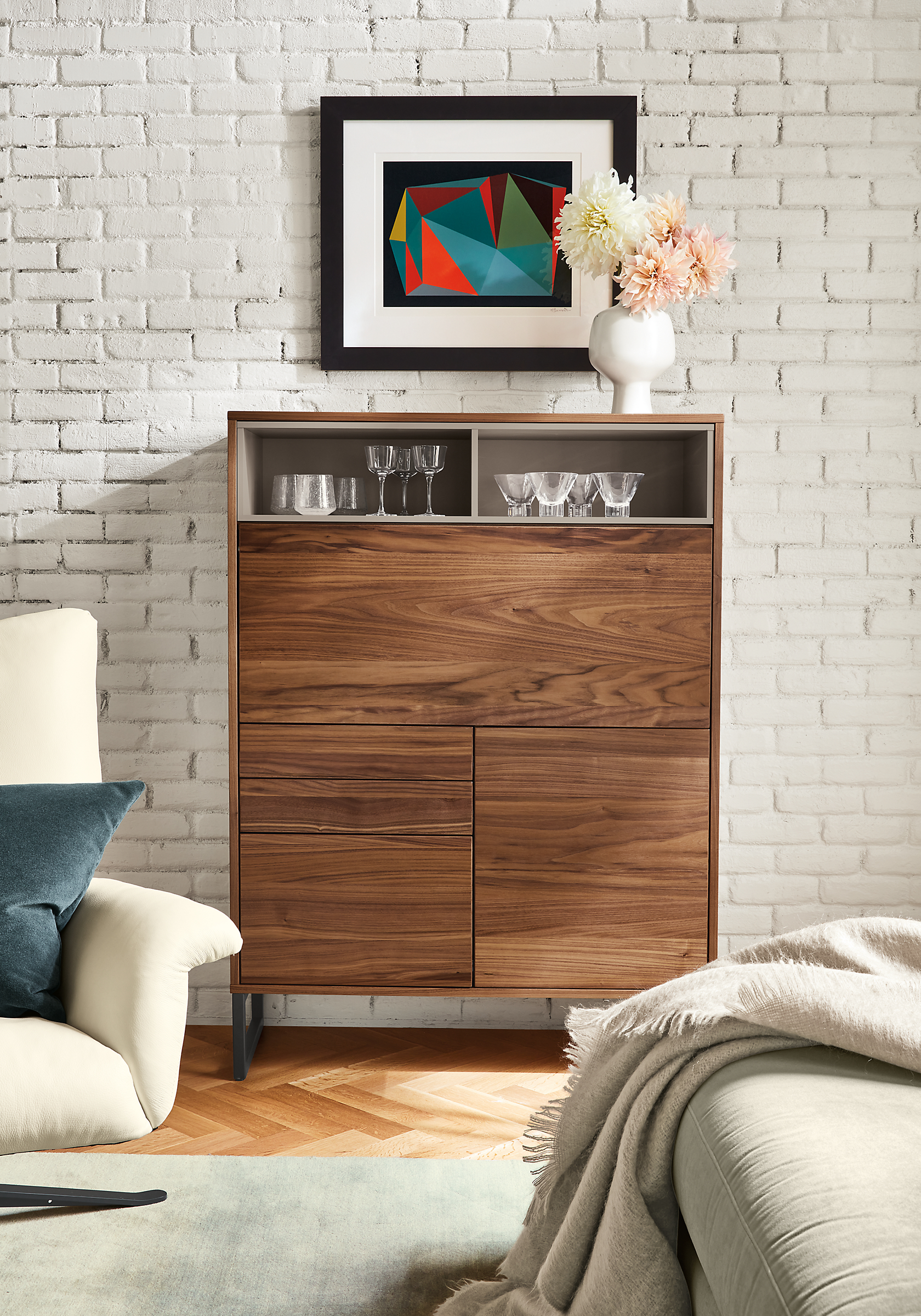 Room setting with a Mosby 40-wide Office Armoire in Walnut.