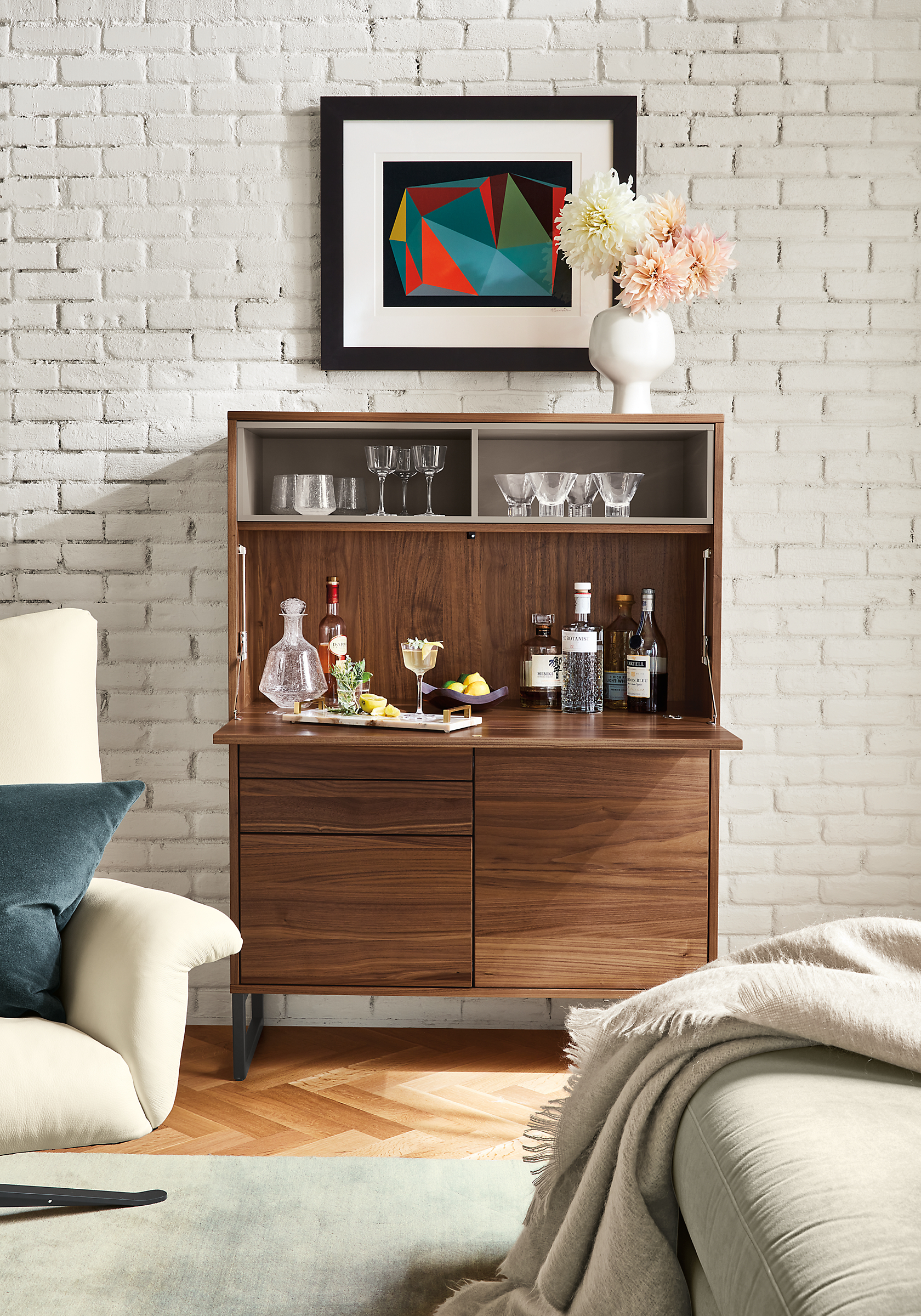 Room setting with a Mosby 40-wide Office Armoire in Walnut.