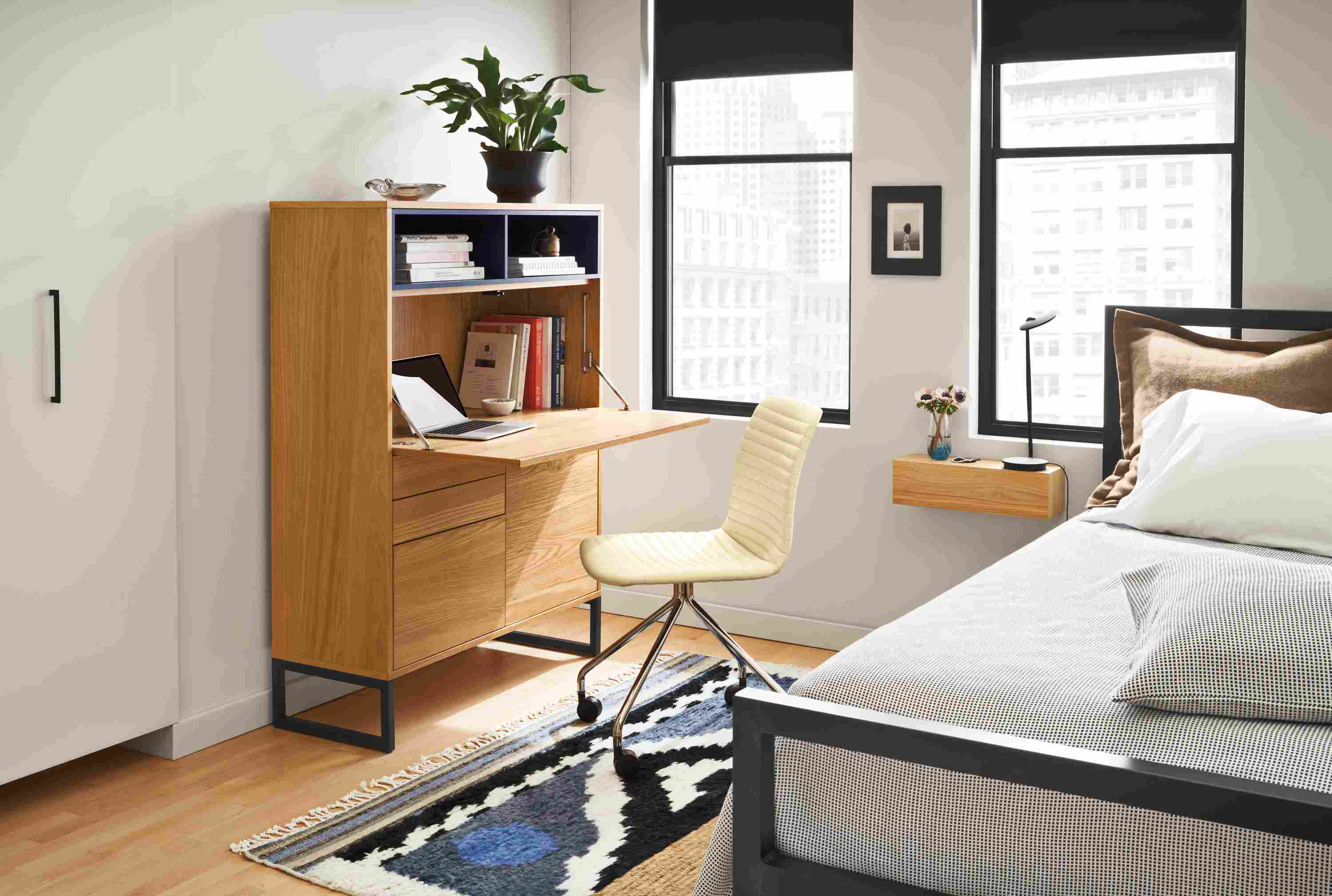 Room setting with a Mosby 40 Office Armoire and Cato Office Chair in Sarno Leather.