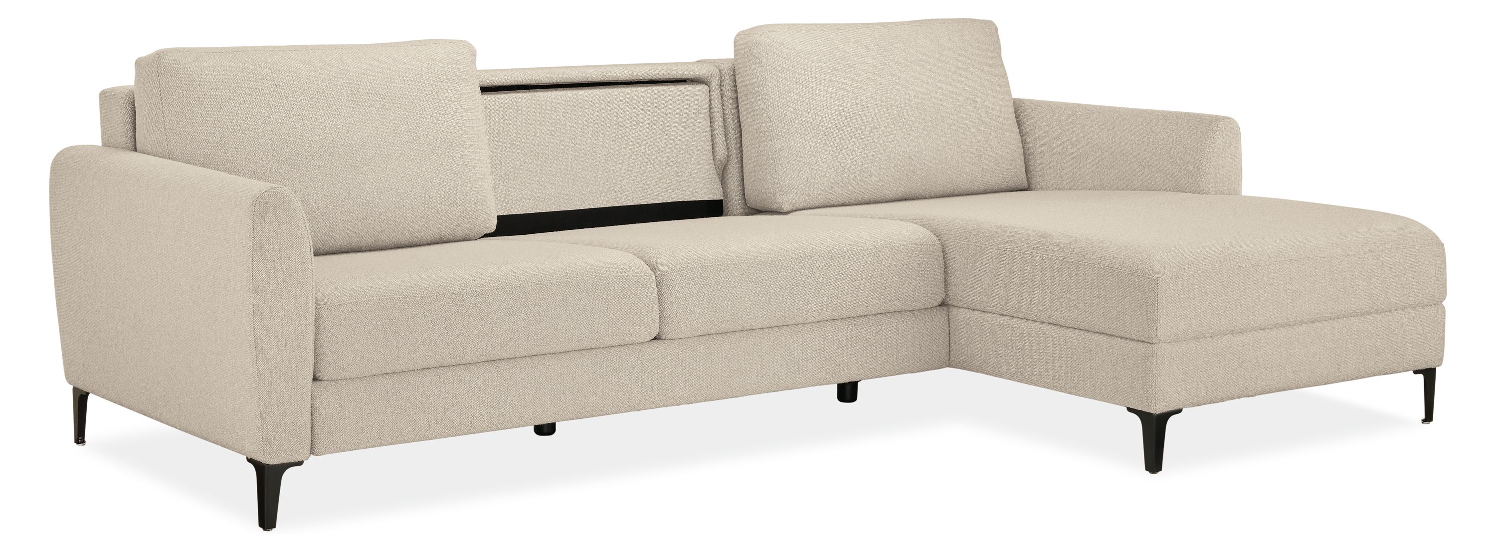 Detail of Natalia 102-inch Queen Sleeper with Chaise with center back cushion removed.