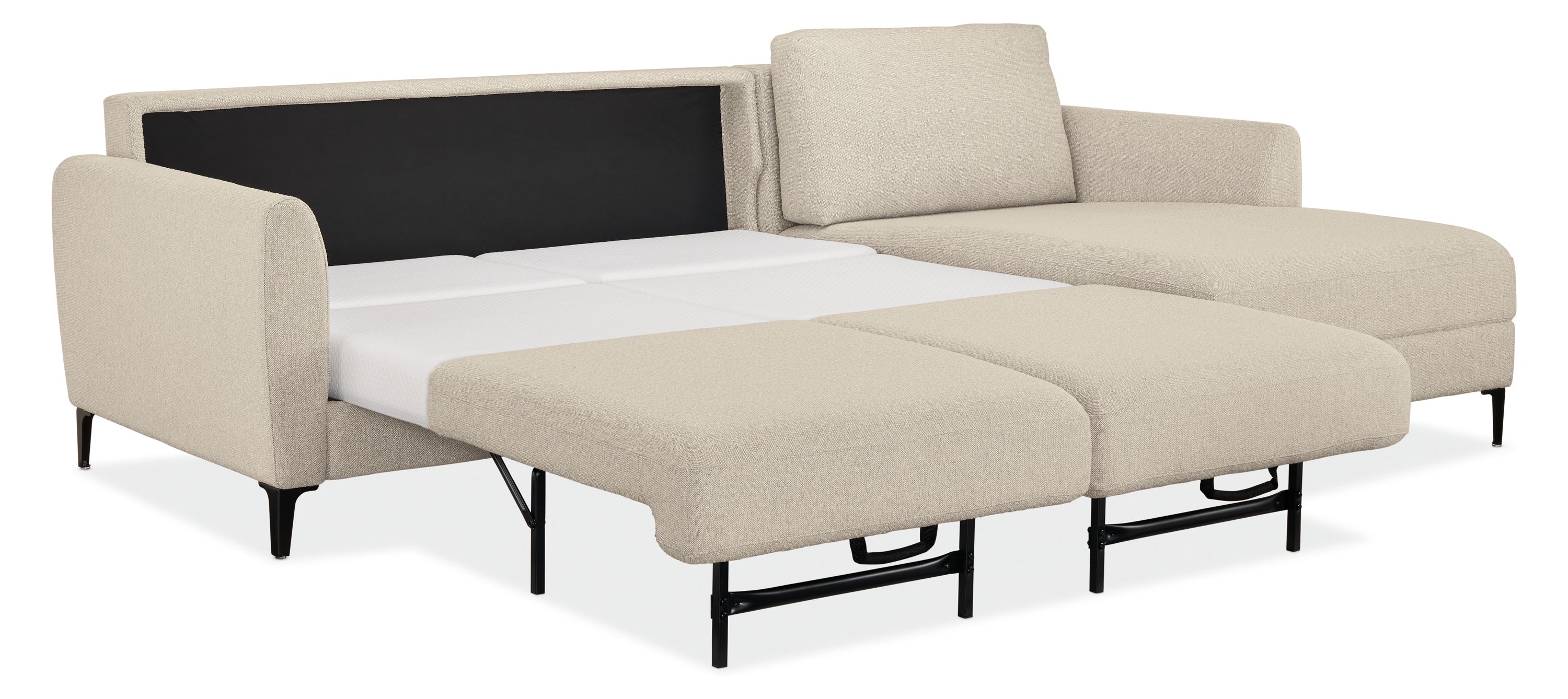 Detail of Natalia 102-inch Queen Sleeper with Chaise with double  beds pulled out.
