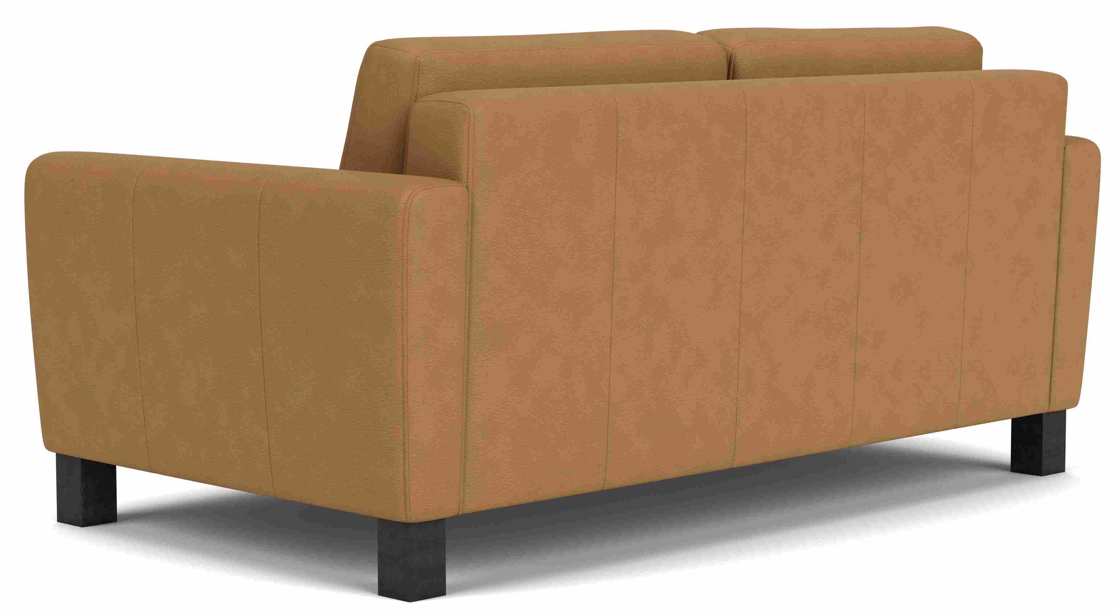 Back view of Natalia 72" Queen Sleeper Sofa in Laino Camel Leather  and Charcoal legs.