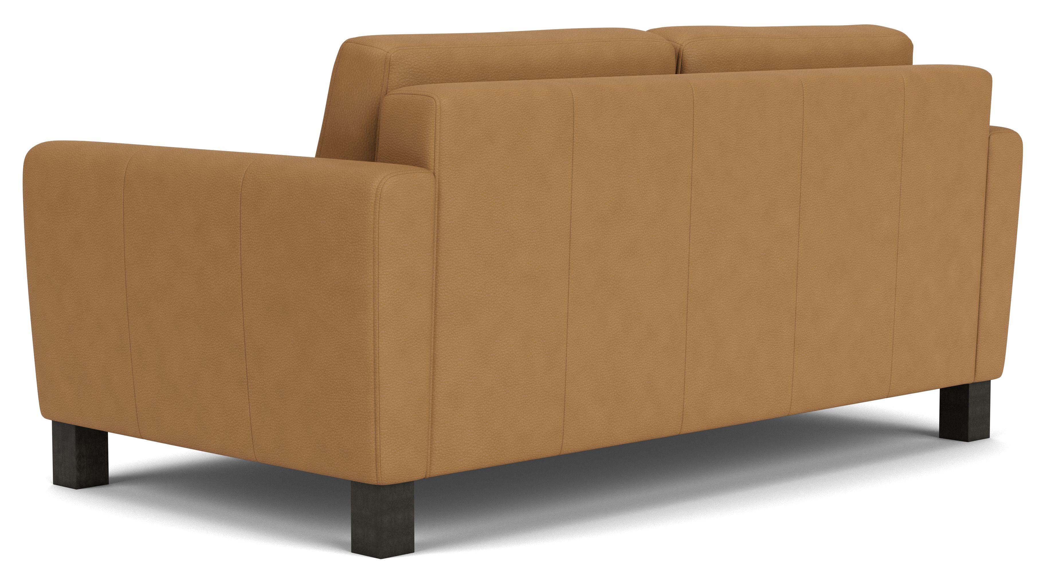 Back view of Natalia 72" Queen Sleeper Sofa in Laino Camel Leather  and Charcoal legs.