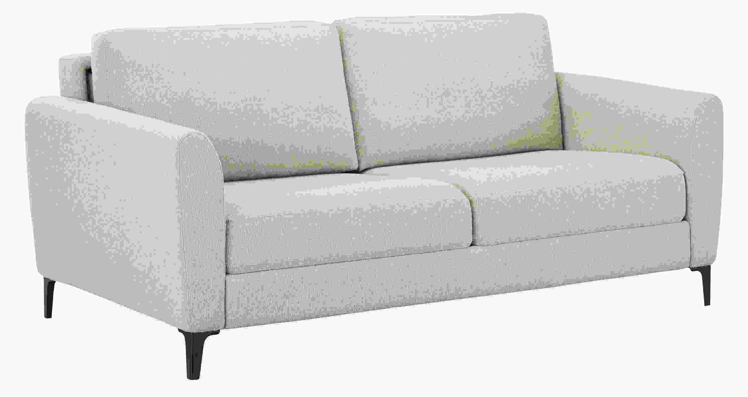 Angled view of Natalia 72-wide Queen Sleeper Sofa in Conley Natural with graphite legs.