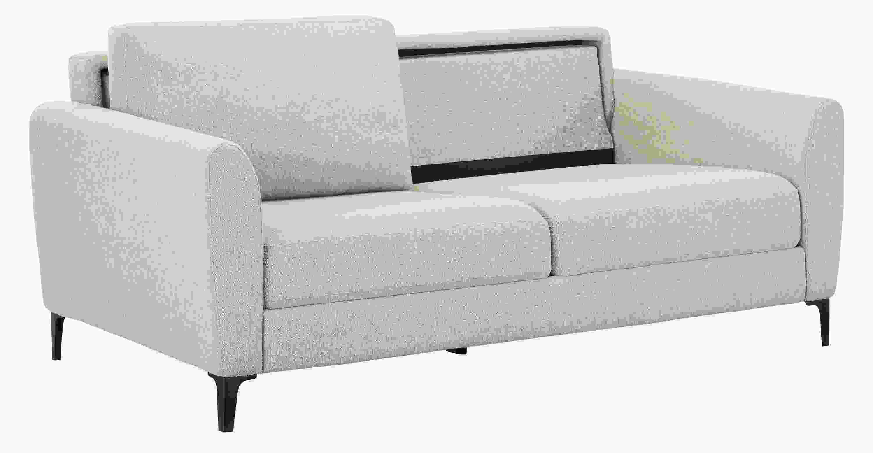 Angled view of Natalia 7-wide Queen Sleeper sofa in Conley Natural shown with left back cushion removed.