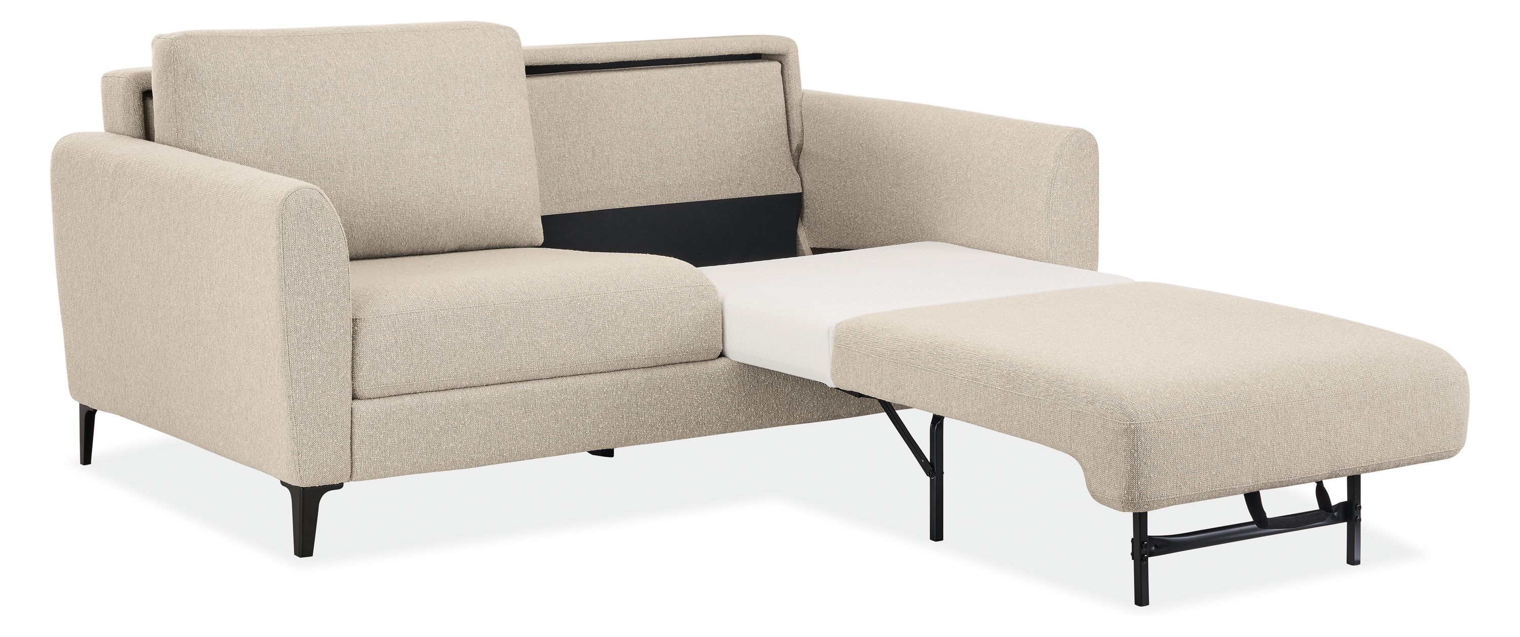 Natalia 72-wide Queen Sleeper Sofa in Conley Natural shown with sleeper bed extended on left side of sofa.