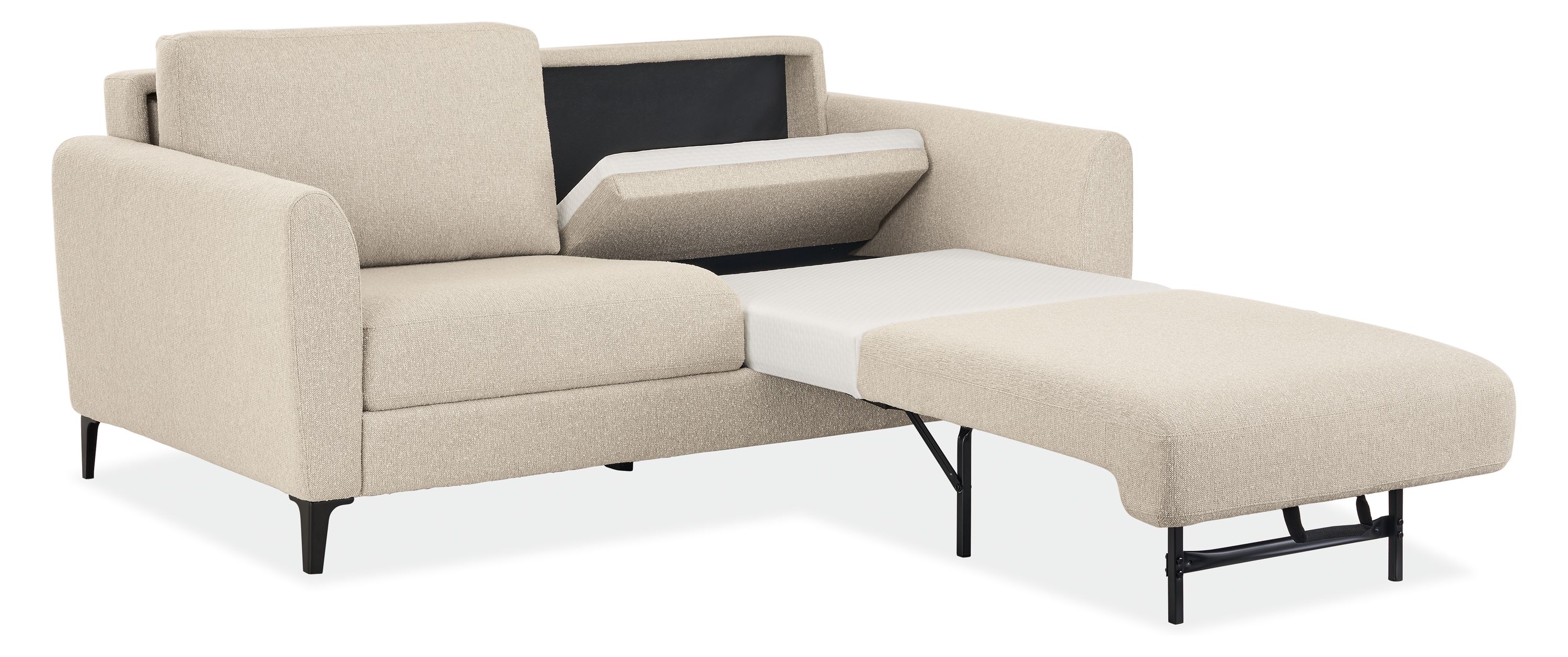 Natalia 72-wide Queen Sleeper Sofa in Conley Natural shown with sleeper bed partially extended.