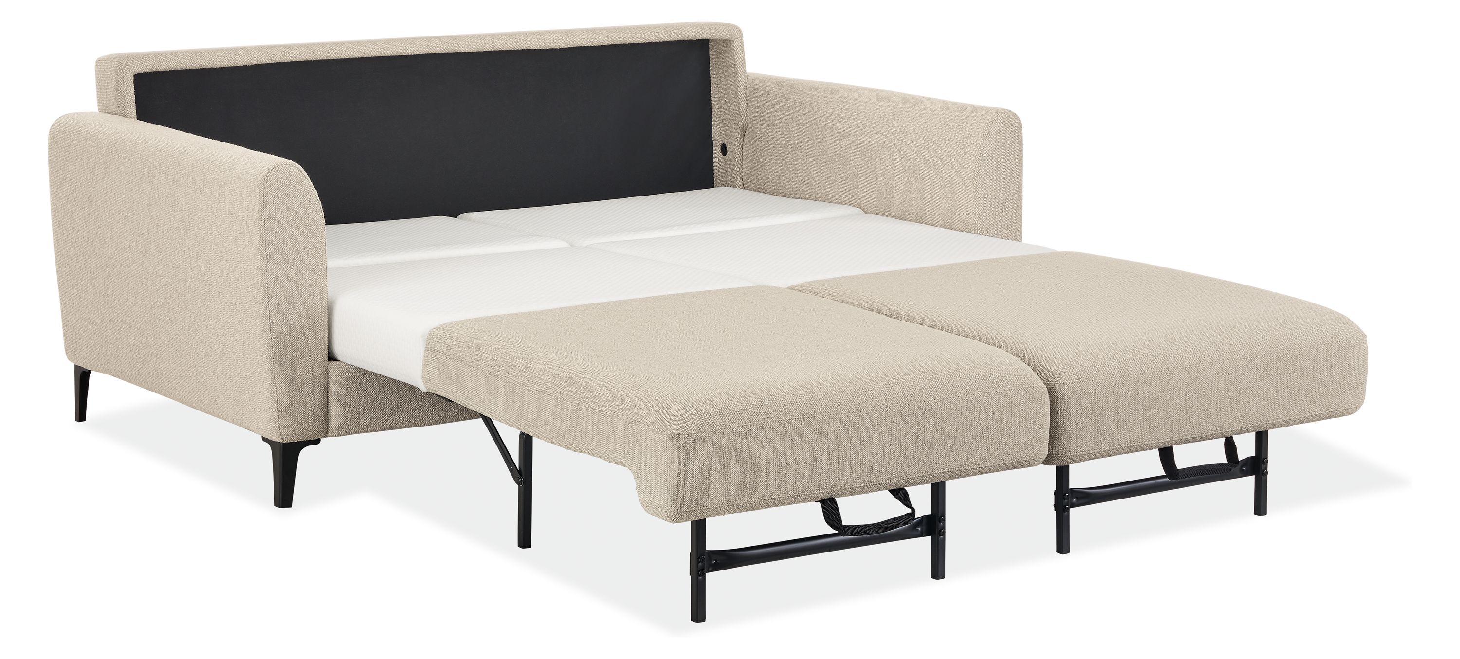 Natalia 72-wide Queen Sleeper Sofa in Conley Natural showing sleeper bed open.
