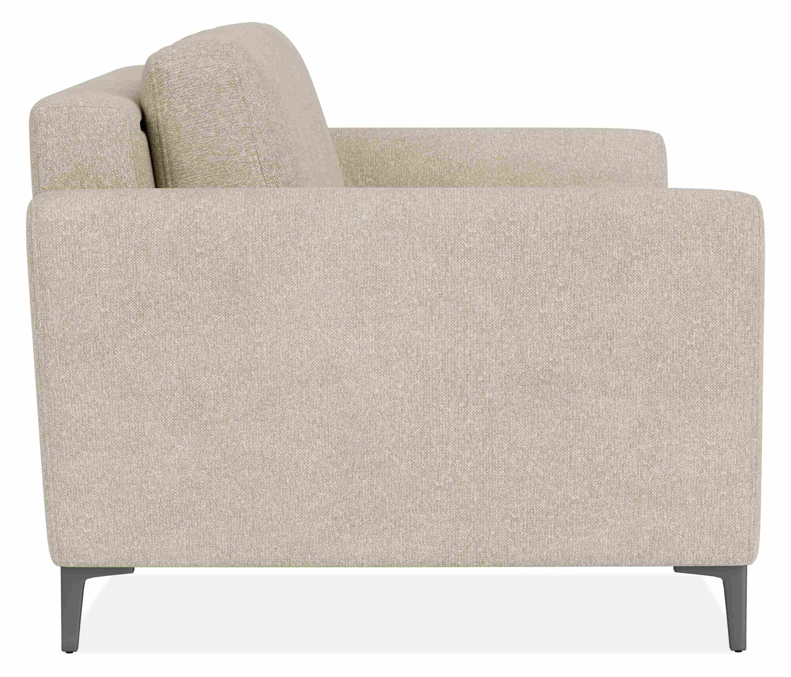 Side view of Natalia 72-wide Queen Sleeper Sofa in Conley Natural Fabric with Graphite Metal Legs.
