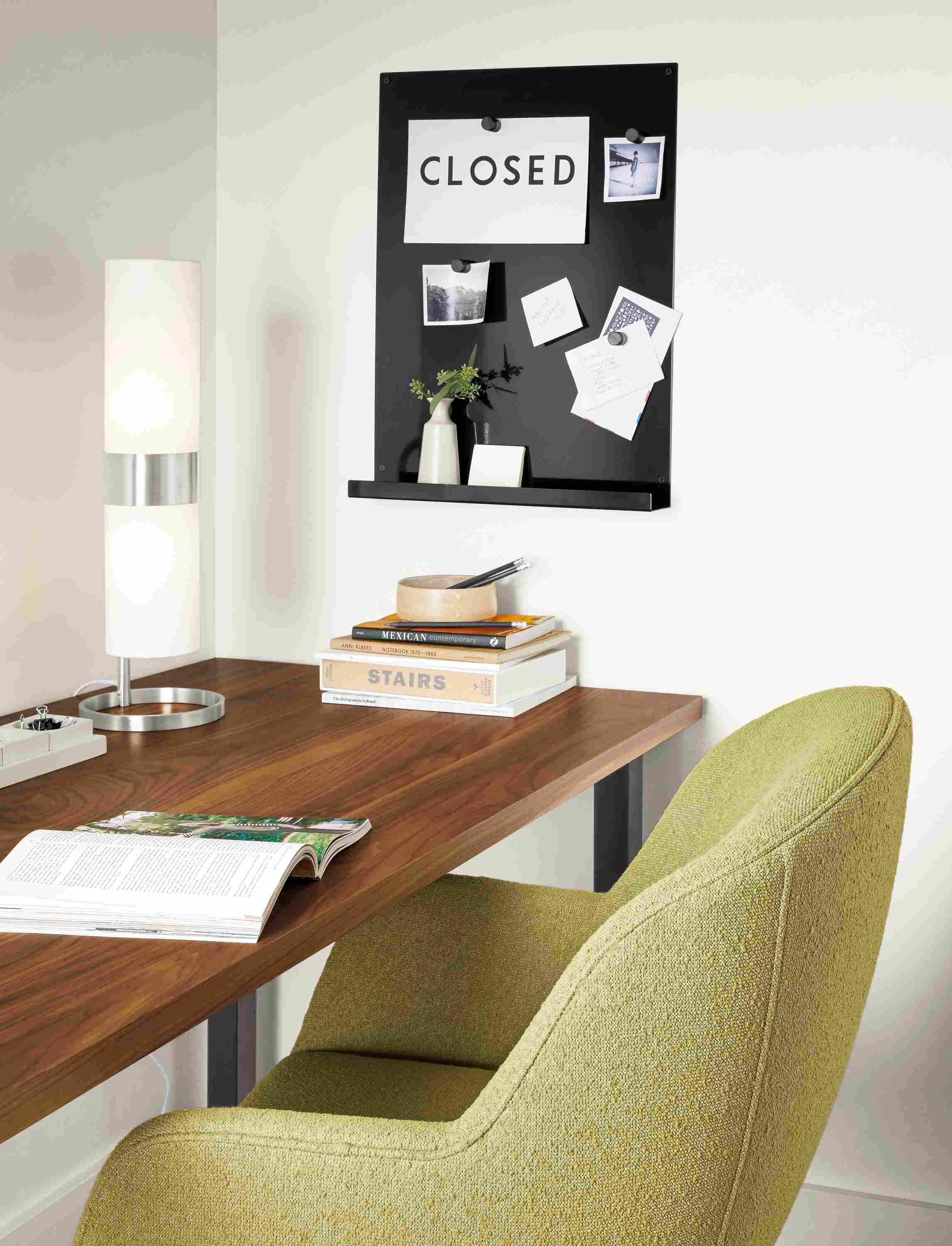 Detail of Nico office chair in Declan Moss fabric at home office desk.