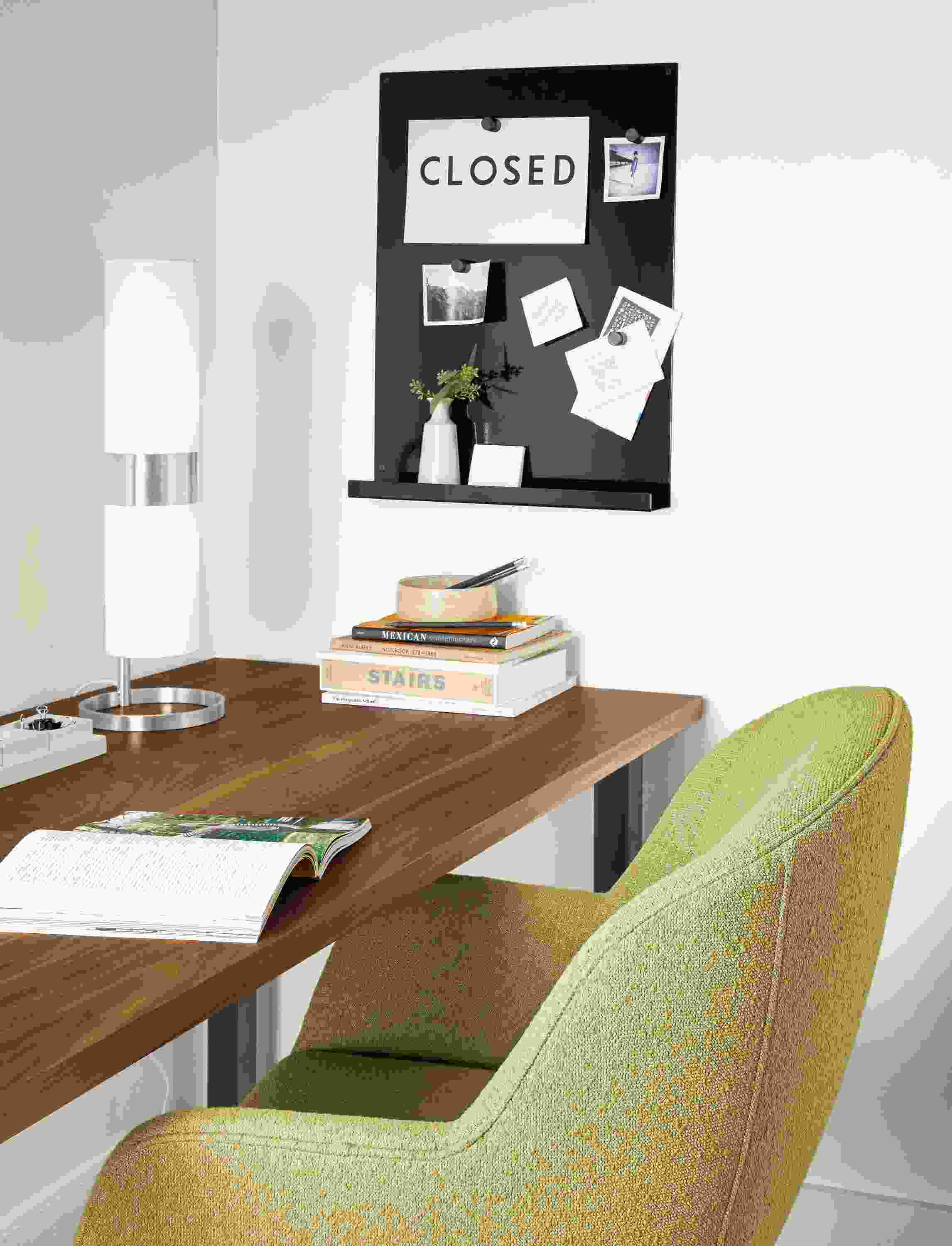 Detail of Nico office chair in Declan Moss fabric at home office desk.