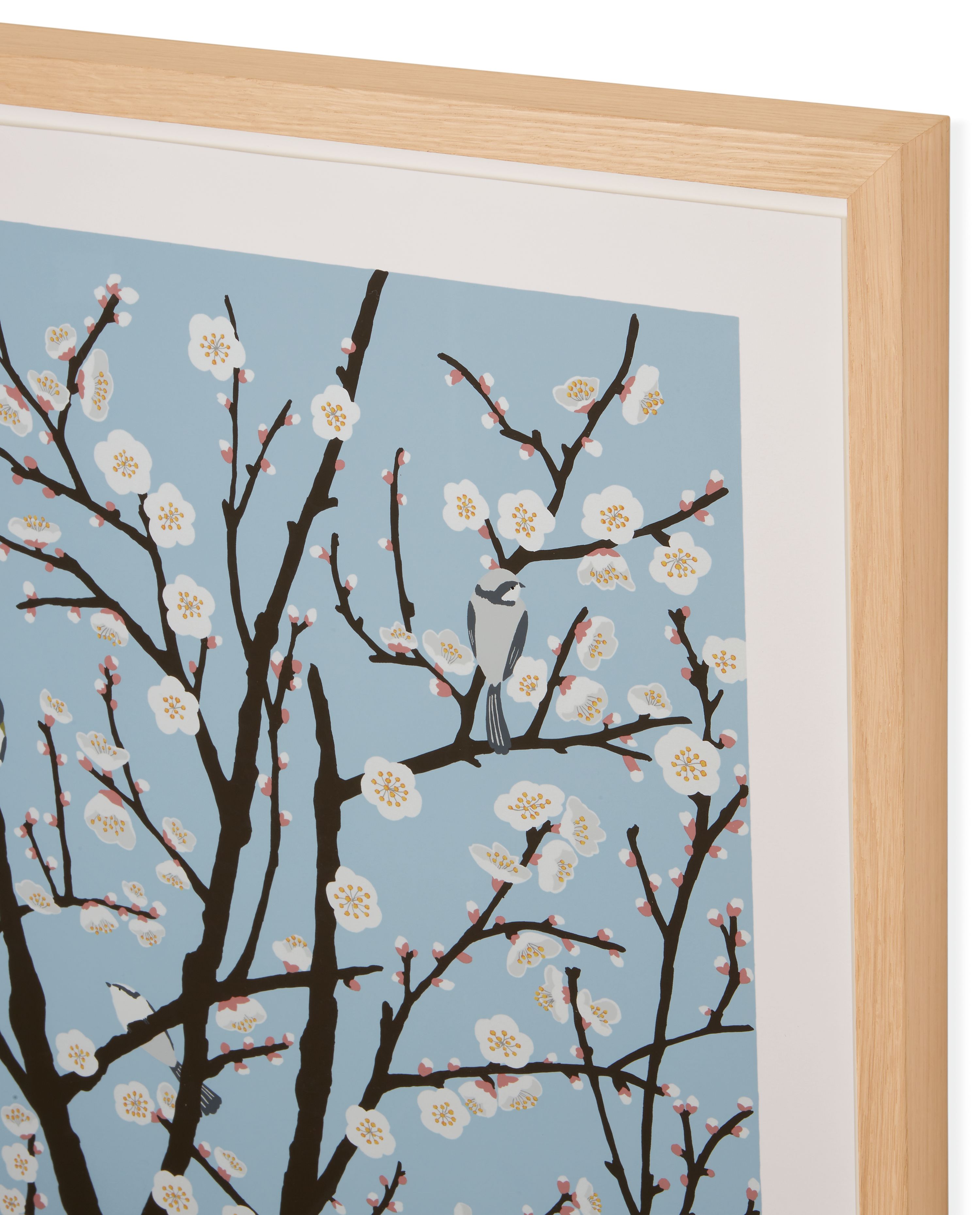Detail of frame corner on 2025 limited edition silkscreen ume blossoms by artist haruna niiya.