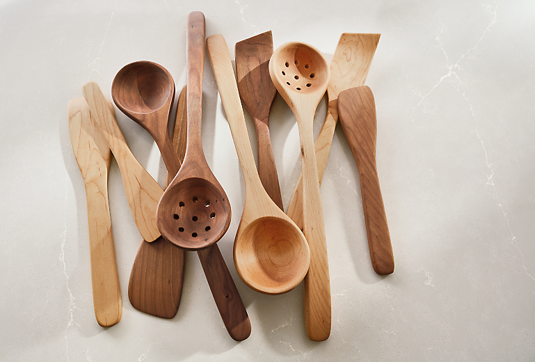 detail of norma spoons and paddles in cherry and maple.