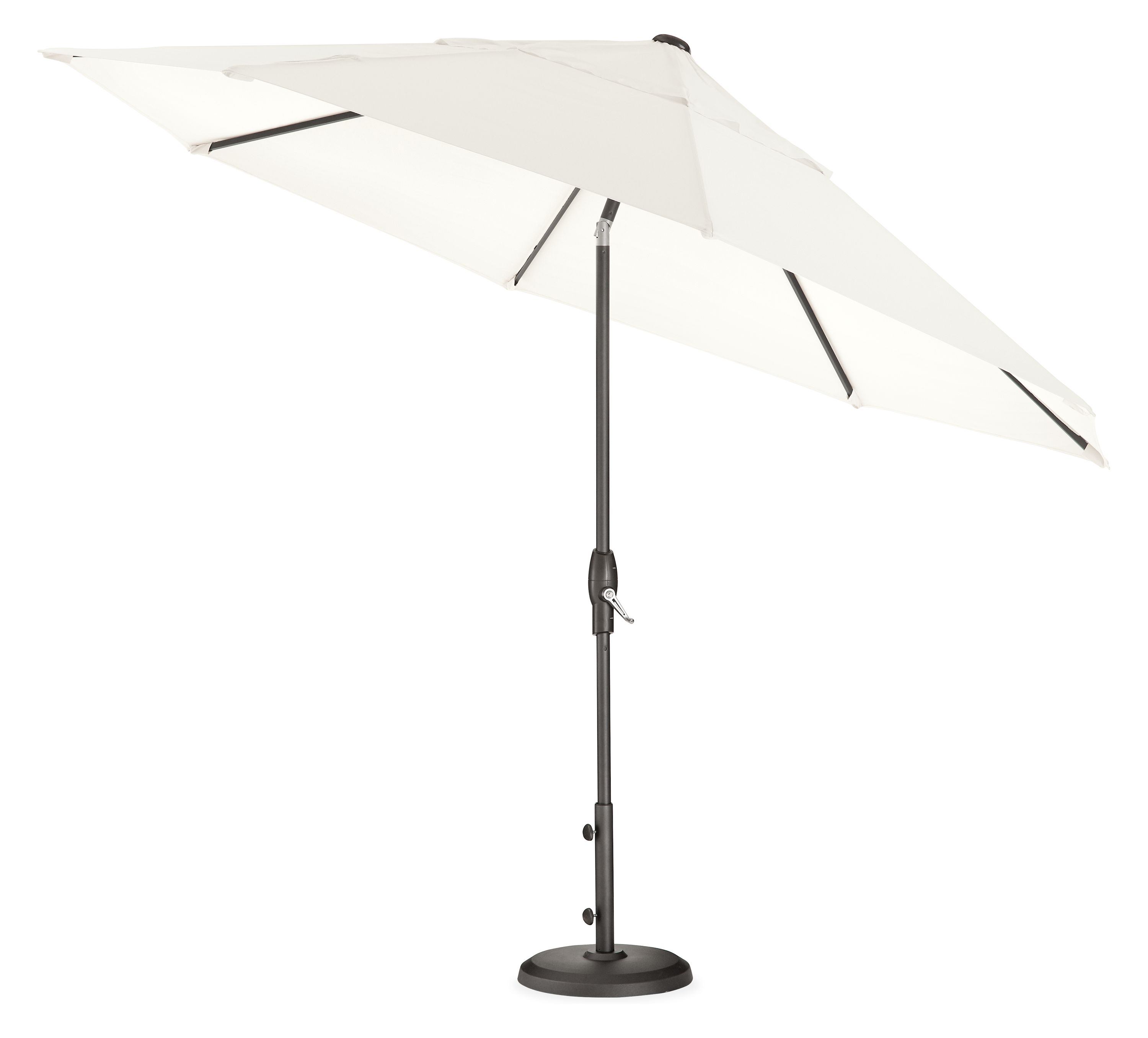 Front view of Oahu 11' Round Umbrella with Base in Sunbrella Canvas Fabric.