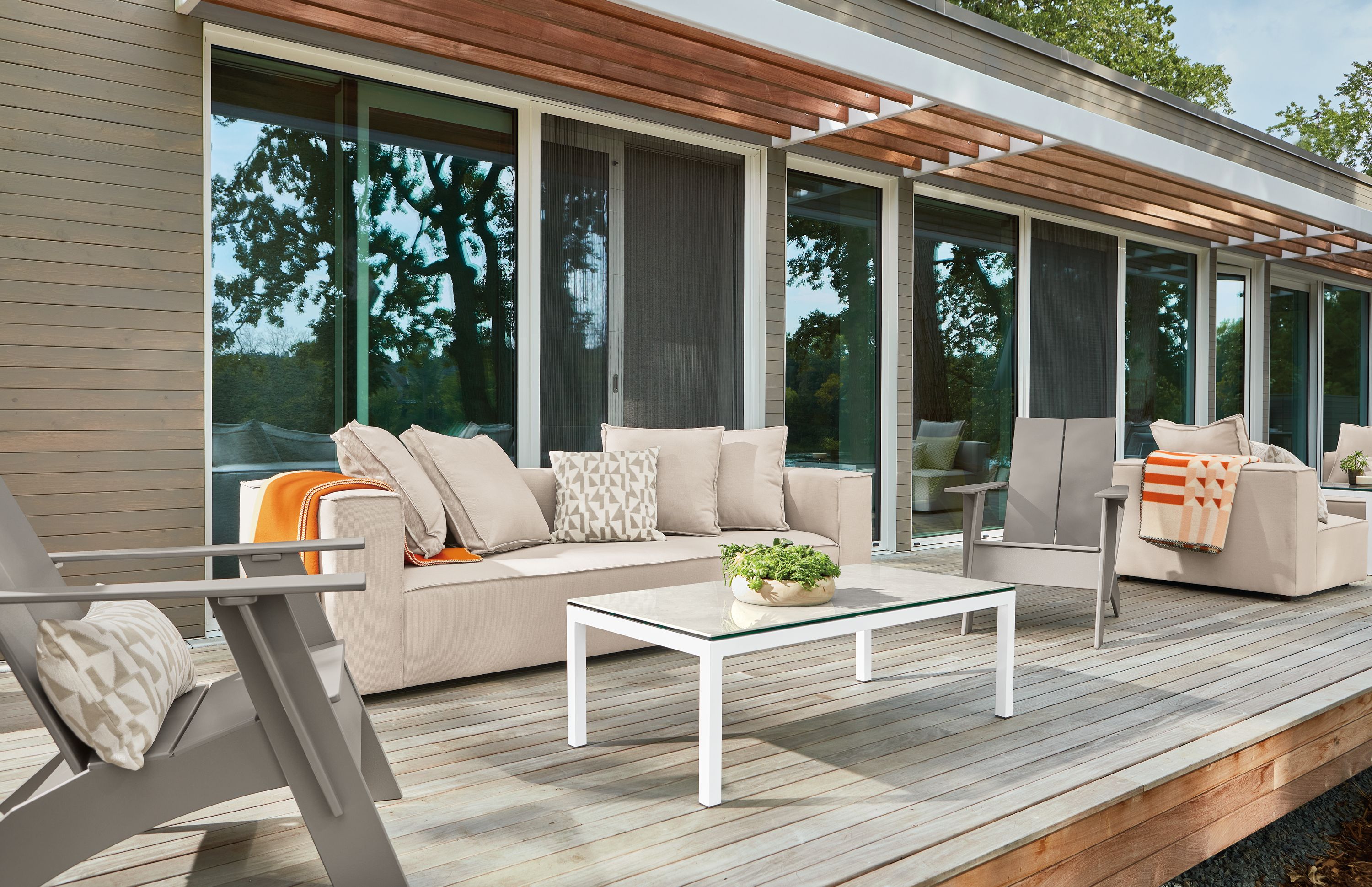 Outdoor space with Oasis sofa, Emmet chairs and Parsons coffee table.