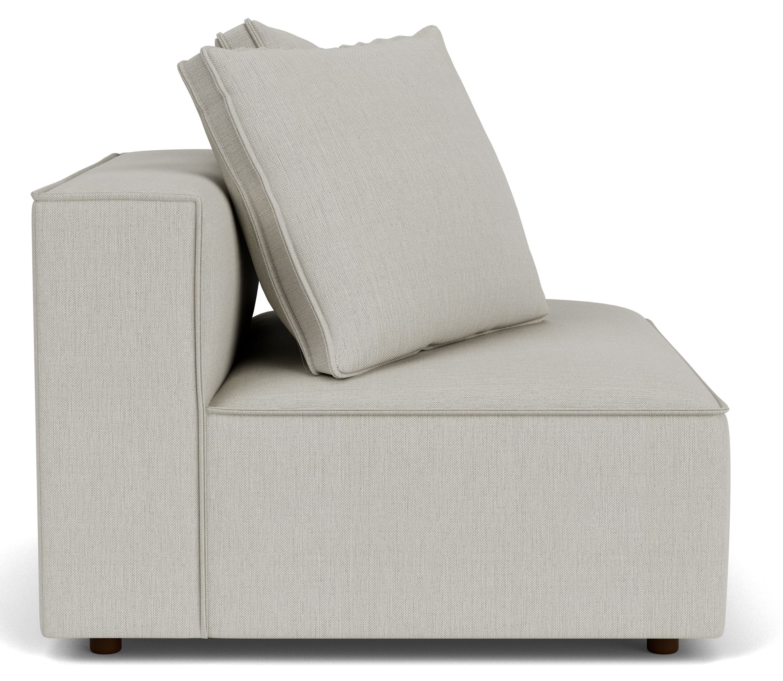 Side view of Oasis 88 Sofa in Mist grey fabric.