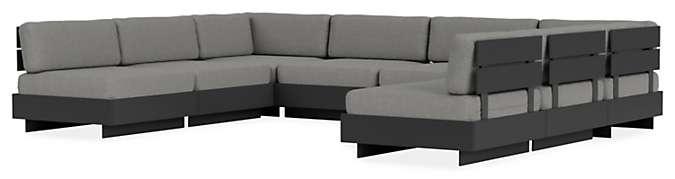 Front view of Omni 148x111" Eight-Piece Modular Armless U-Shaped Sectional in Mist Fabric.