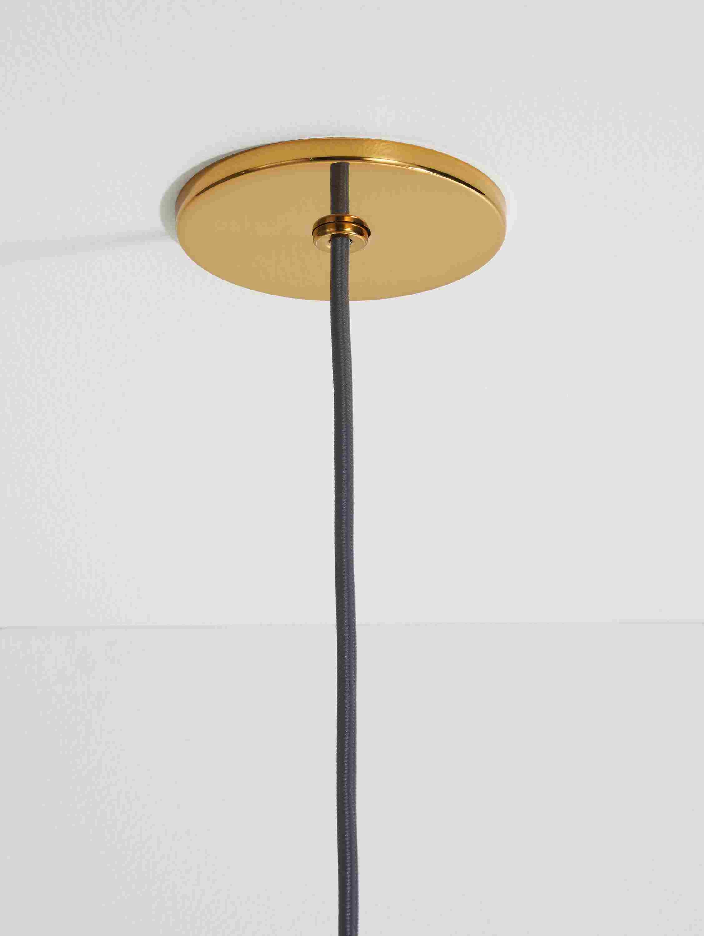 Detail of Orbit 12-Round Pendant in Brass and White Glass.
