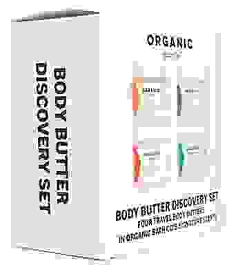 Angled view of Organic Bath Company - Body Butter Discovery Set.
