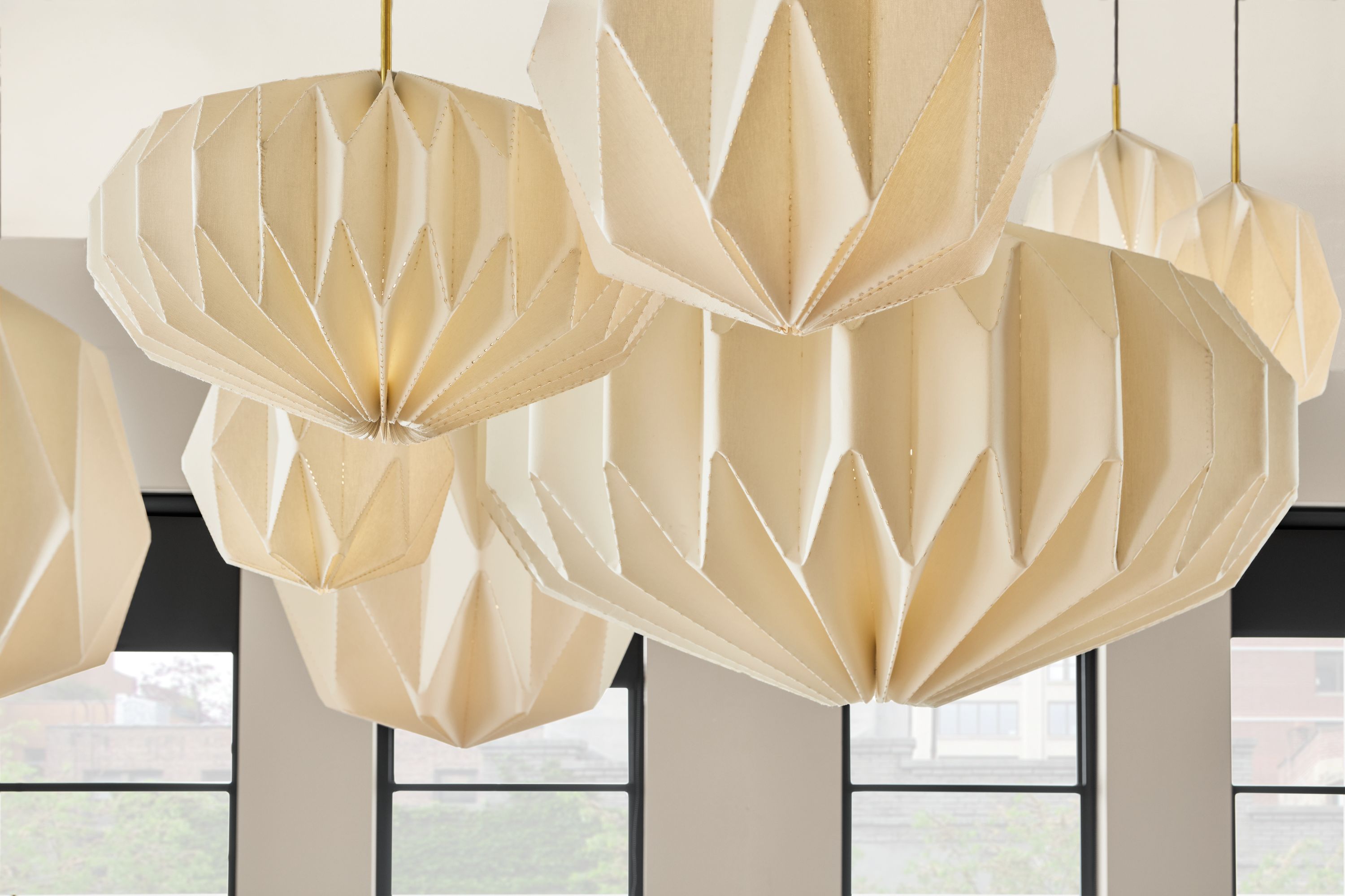 Close detail of linen Orikata pendants