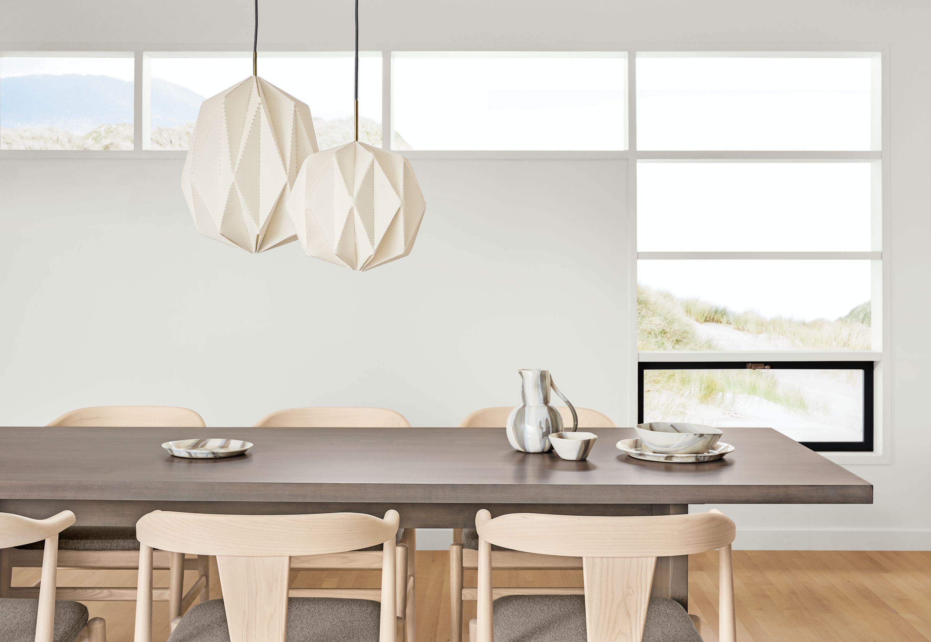 Orikata pendants above Corbett dining table.