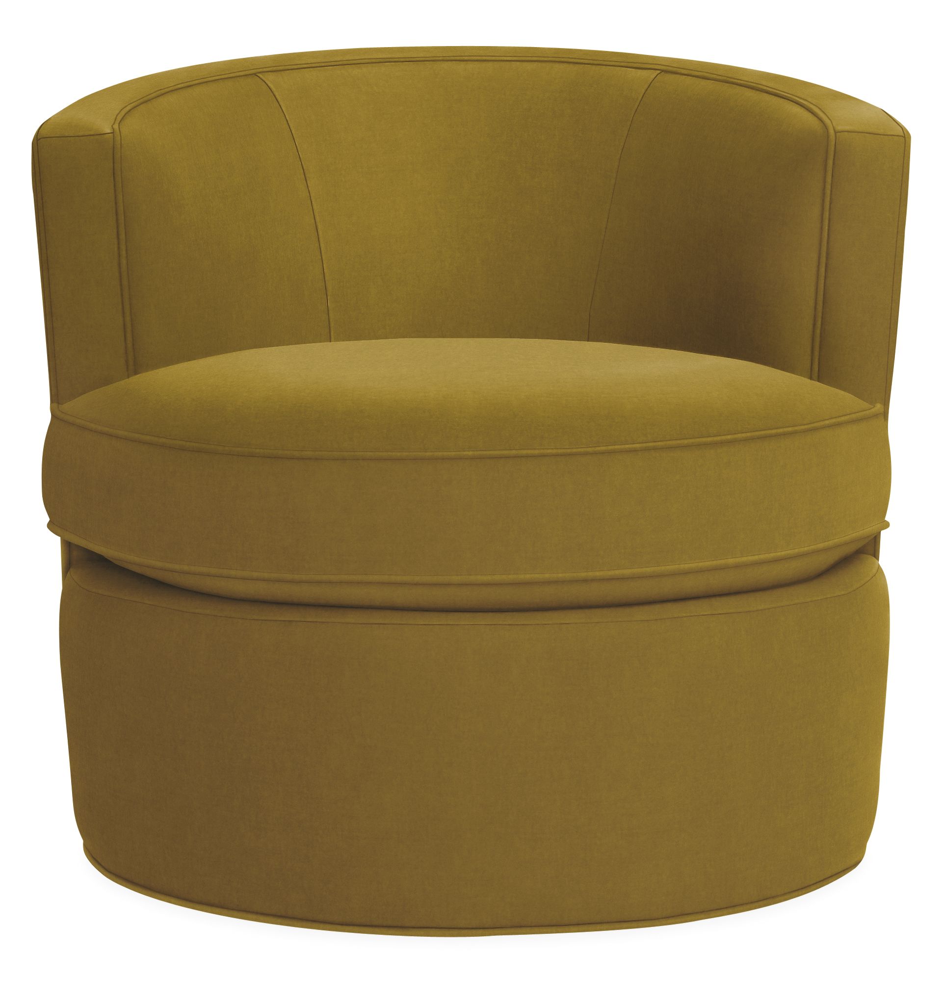 Front view of Otis Swivel Chair in Vance Mustard.