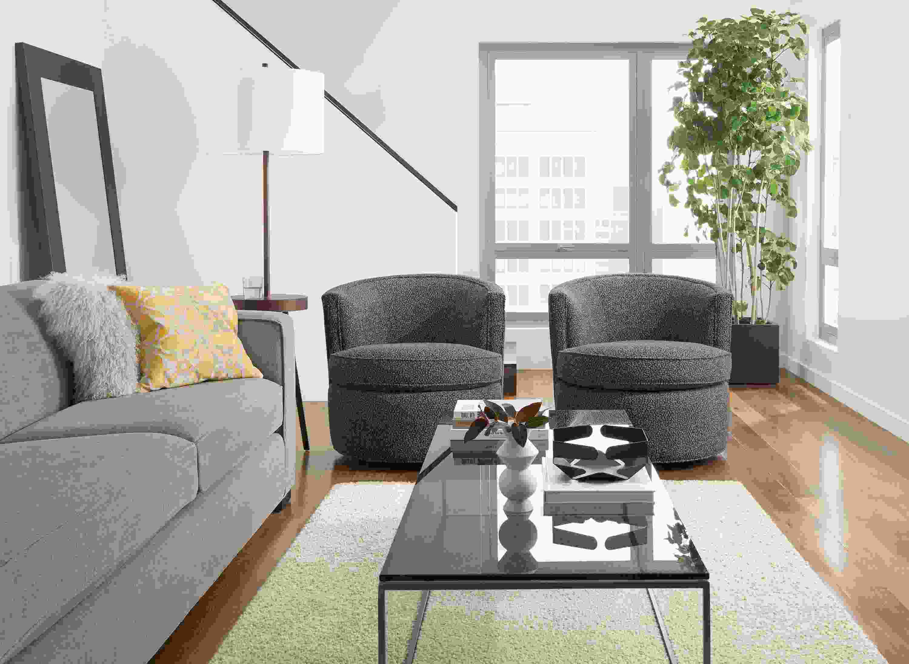 Front view of two Otis swivel chairs.