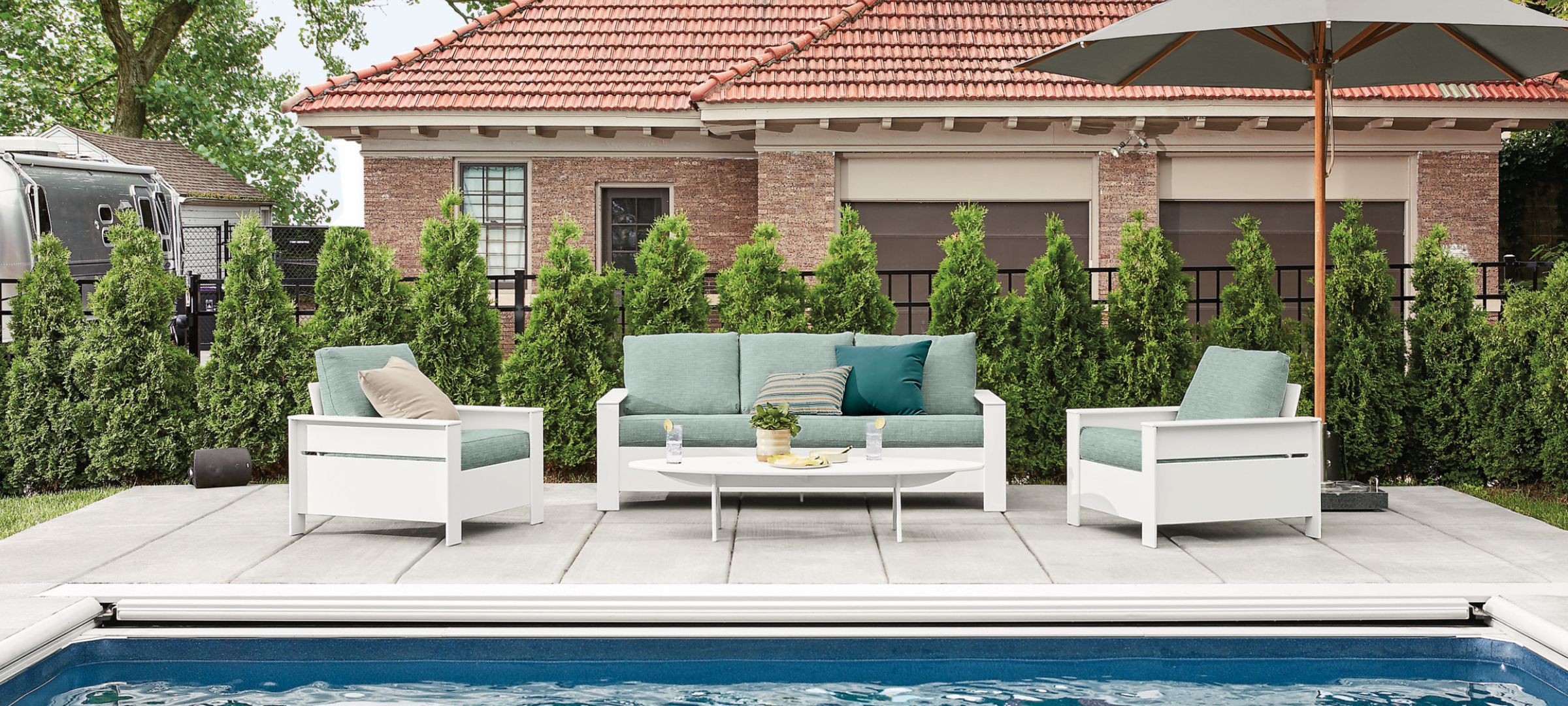 Room & Board | Modern Outdoor Montego Cushions for Sofa in Pelham Smoke Grey - Stain-Resistant Fabric