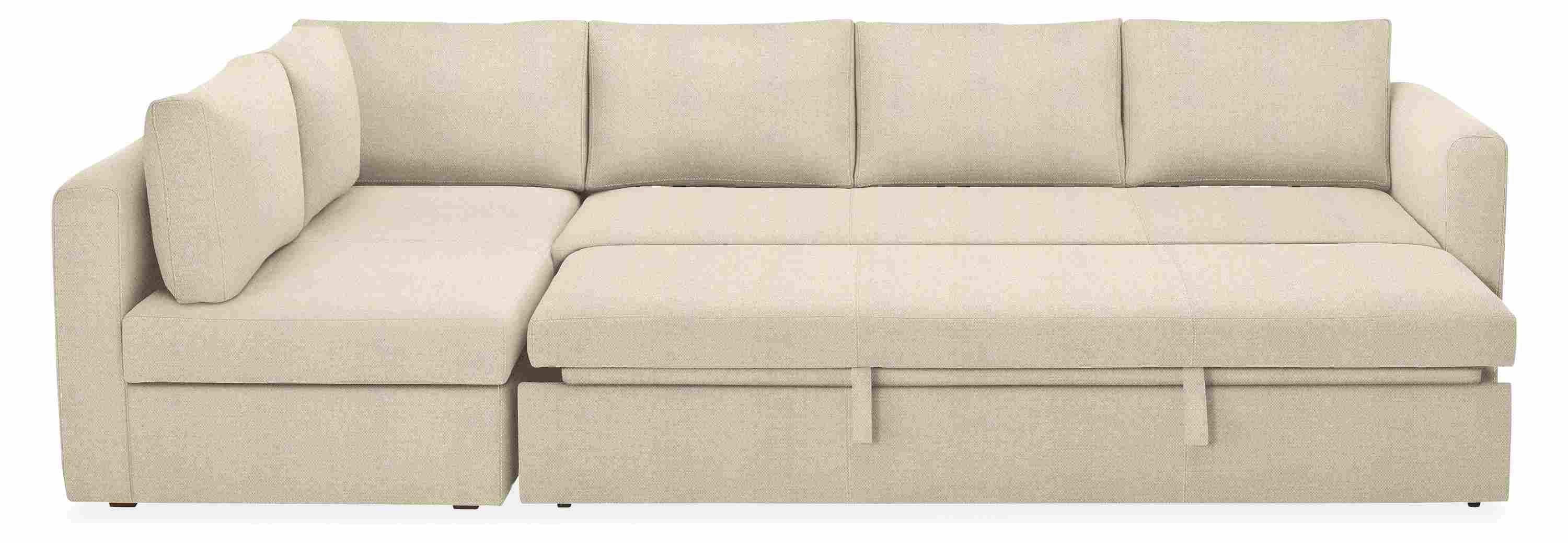 Oxford 123-inch Pop-Up Platform Queen Sleeper with Left-Arm Chaise in Orla Fabric in sleepiing position.