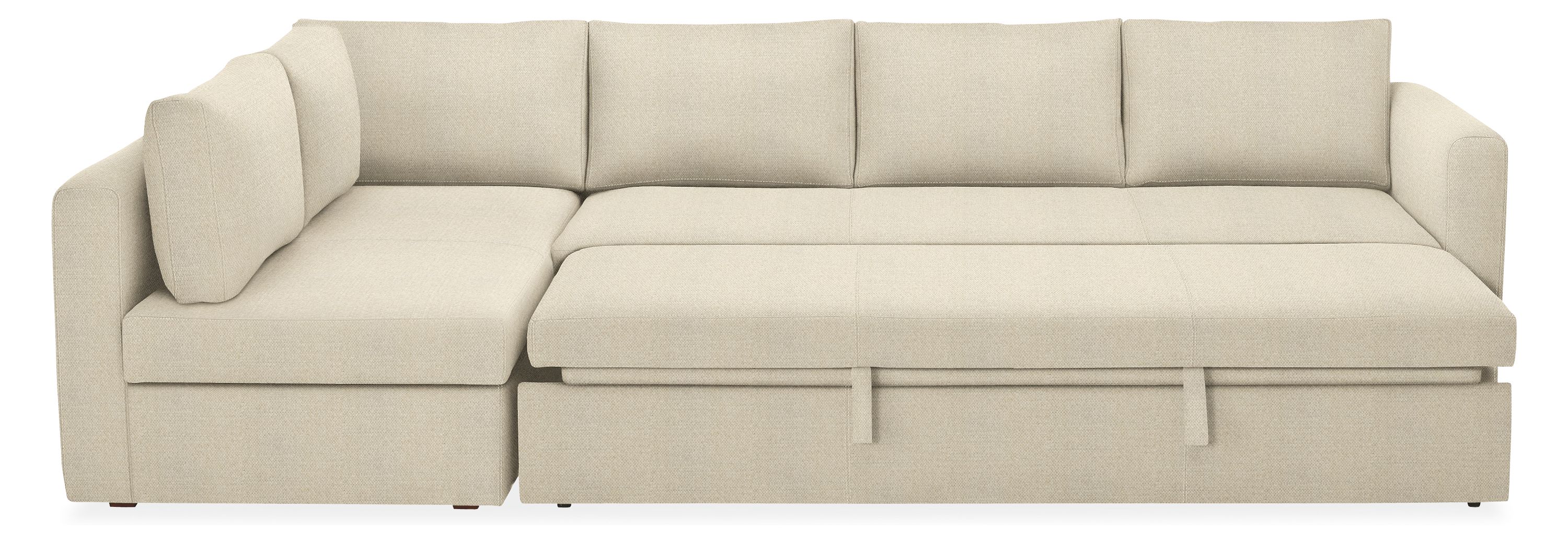 Oxford 123-inch Pop-Up Platform Queen Sleeper with Left-Arm Chaise in Orla Fabric in sleepiing position.